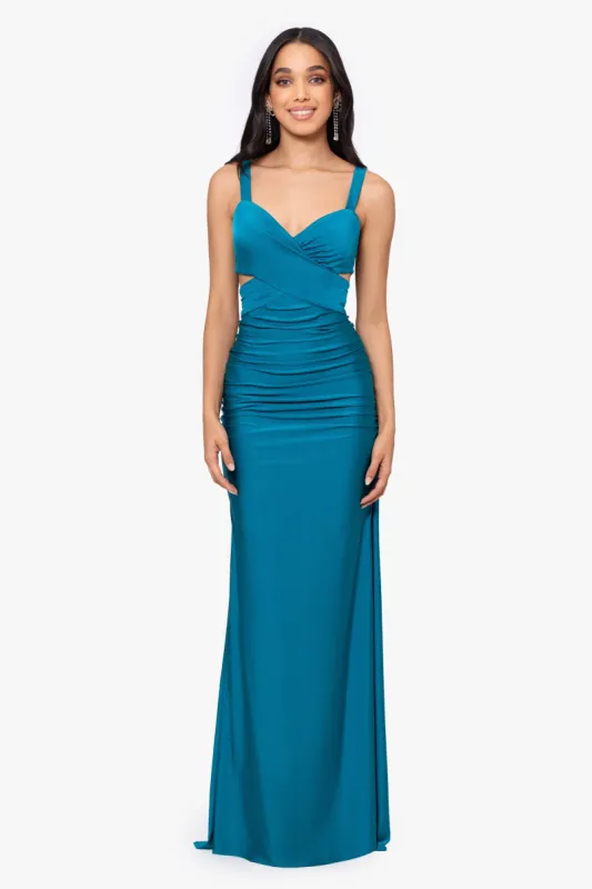 "Tiana" Long Power Sateen Tie Back Dress made by Betsy & Adam