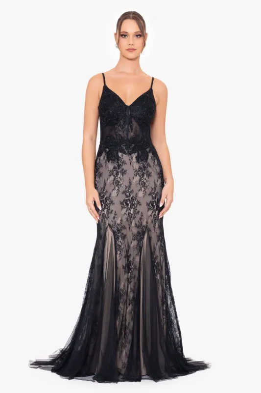 "Theodora" Long Lace Spaghetti Strap Dress sold by Betsy & Adam