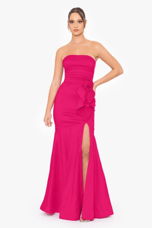 "Camila" Long Strapless Rose Ruffle Dress sold by Betsy & Adam