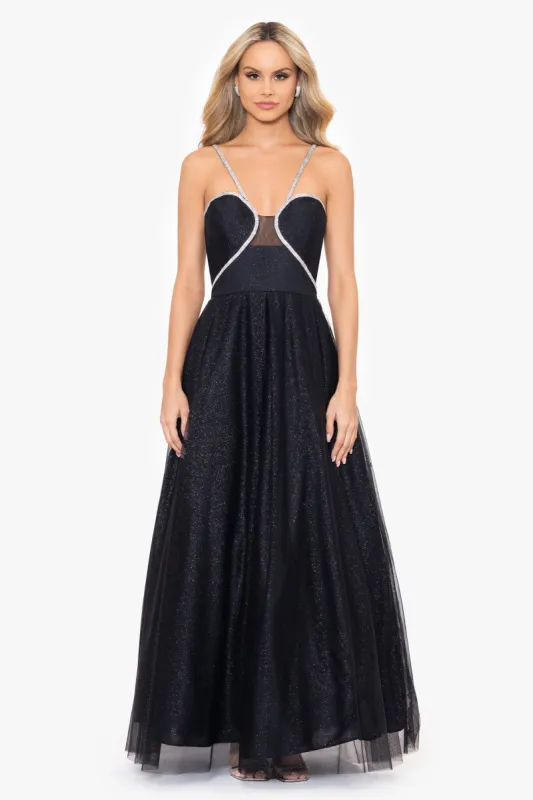 "Daniela" Glitter Illusion Ballgown sold by Betsy & Adam