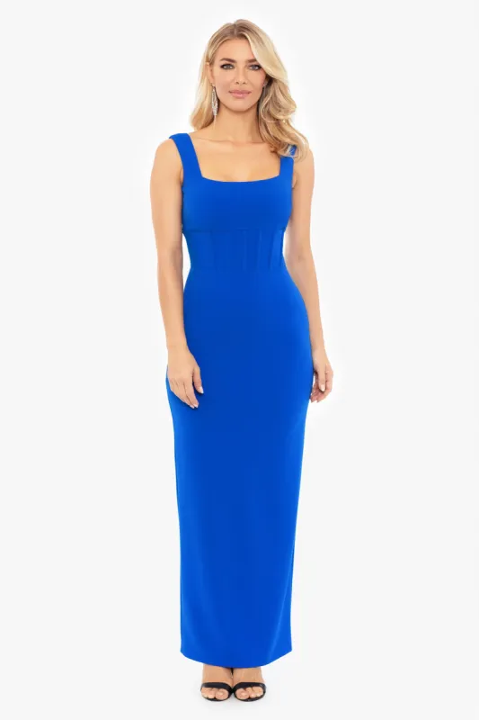 "Dahlia" Long Scuba Crepe Boning Waist Dress sold by Betsy & Adam