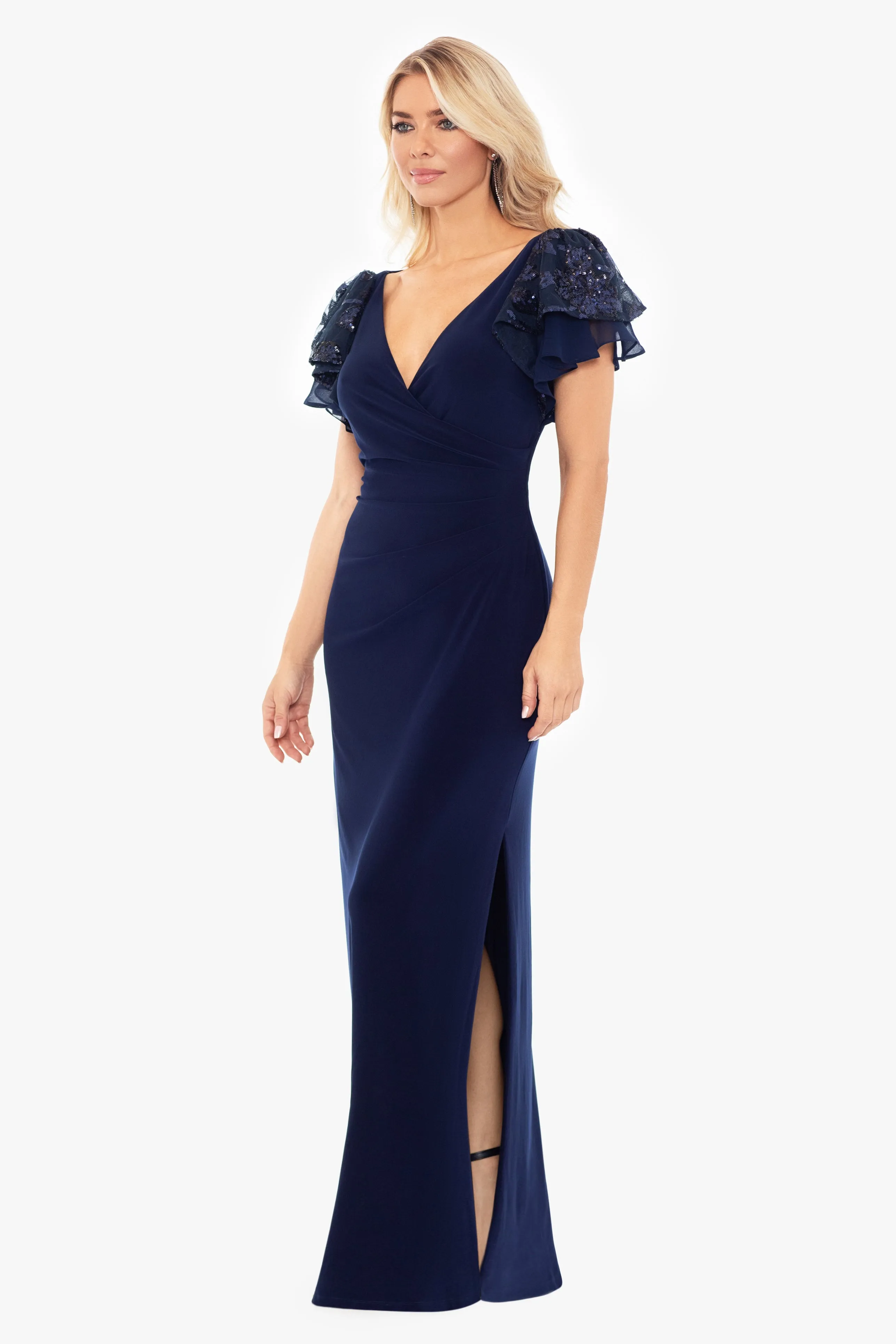 Petite "Jennifer" Long Jersey Knit Sequin Sleeve Dress sold by Betsy & Adam product image thumbnail 3