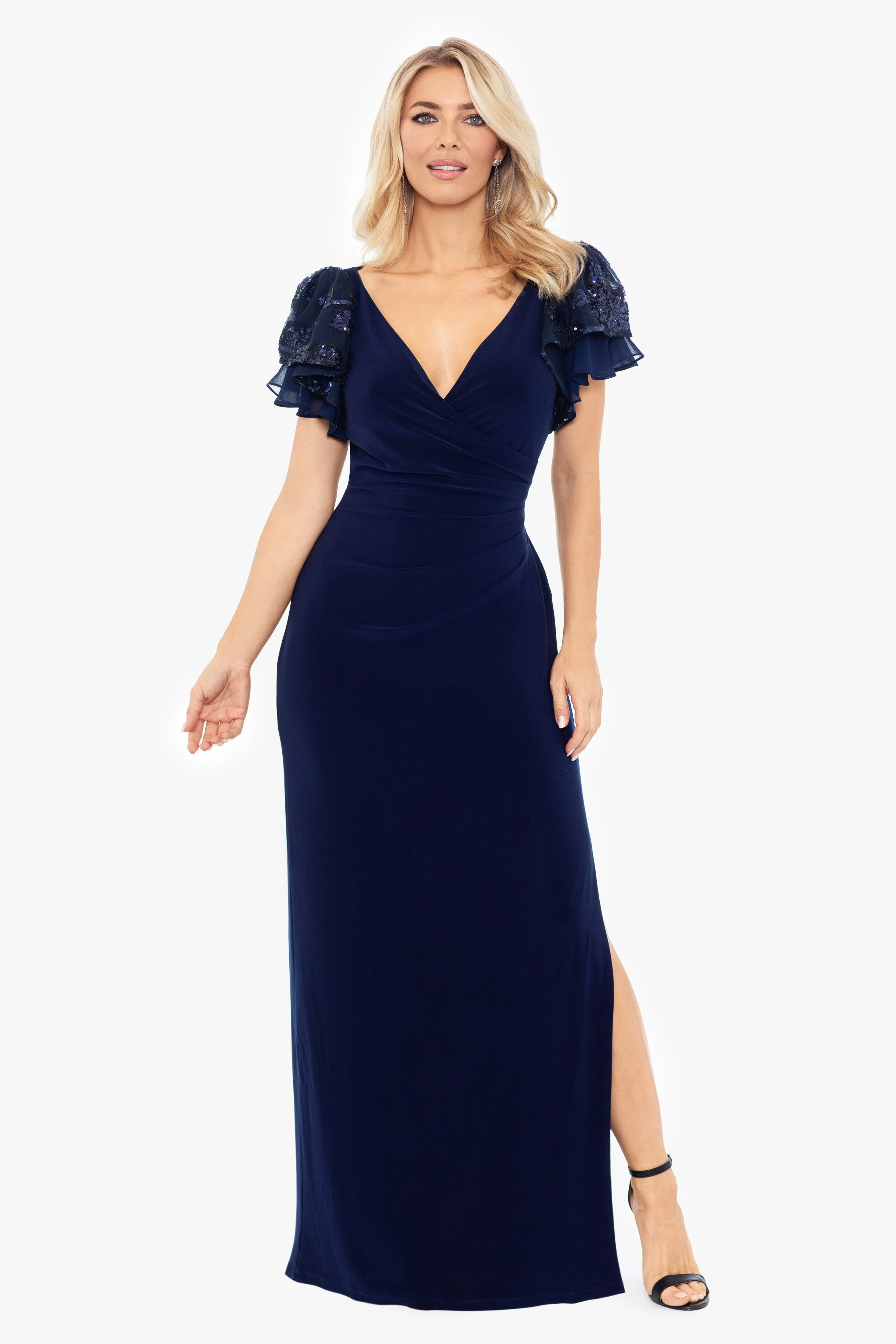 Petite "Jennifer" Long Jersey Knit Sequin Sleeve Dress sold by Betsy & Adam product image thumbnail 4