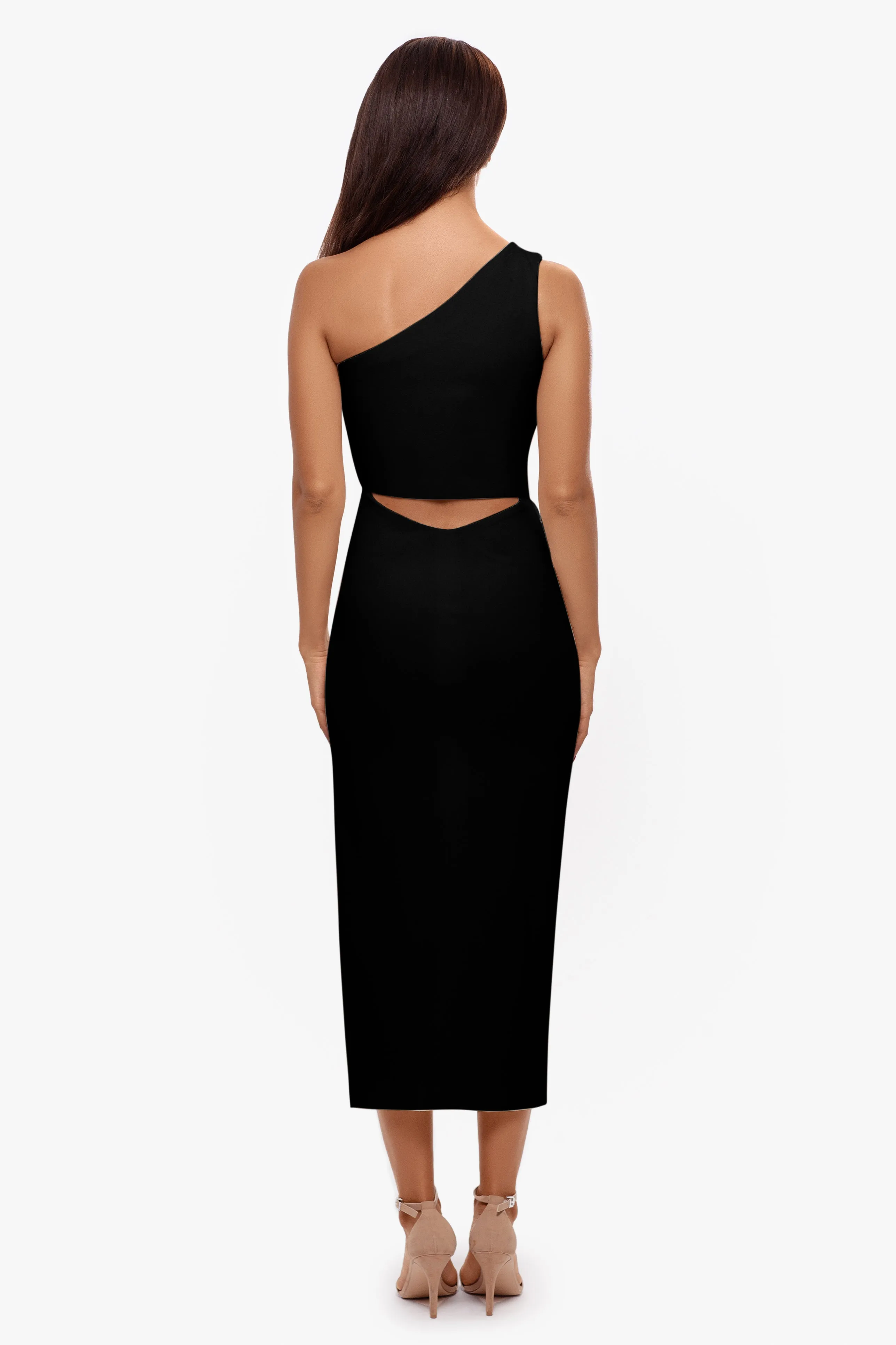 "Leah" Midi Scuba Crepe One Shoulder Ruched Dress sold by Betsy & Adam product image thumbnail 2
