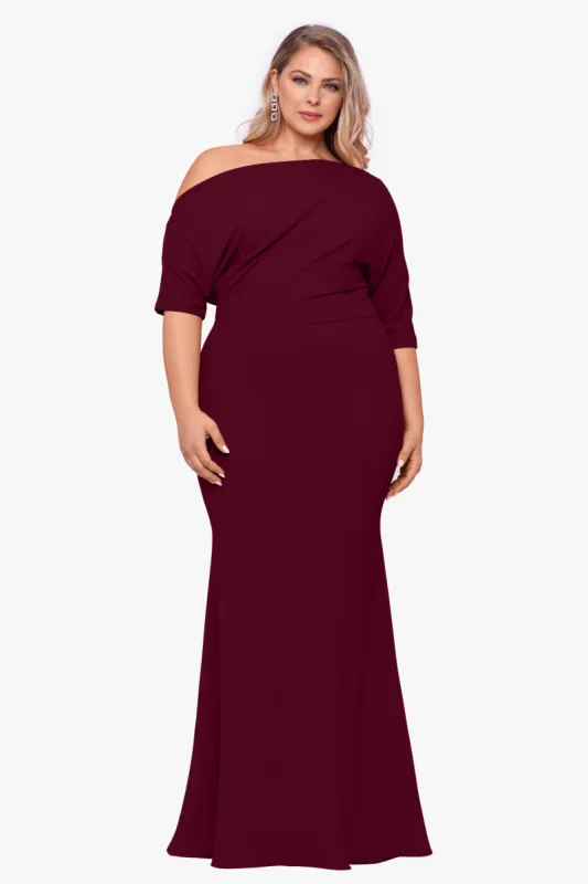 Plus "Madeline" Long Scuba Crepe Off the Shoulder Drop Dress sold by Betsy & Adam