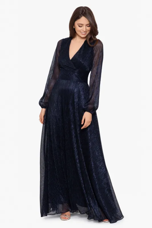 Plus "Reign" Long Sleeve V Neck Metallic Knit Wrap Dress | Parallel