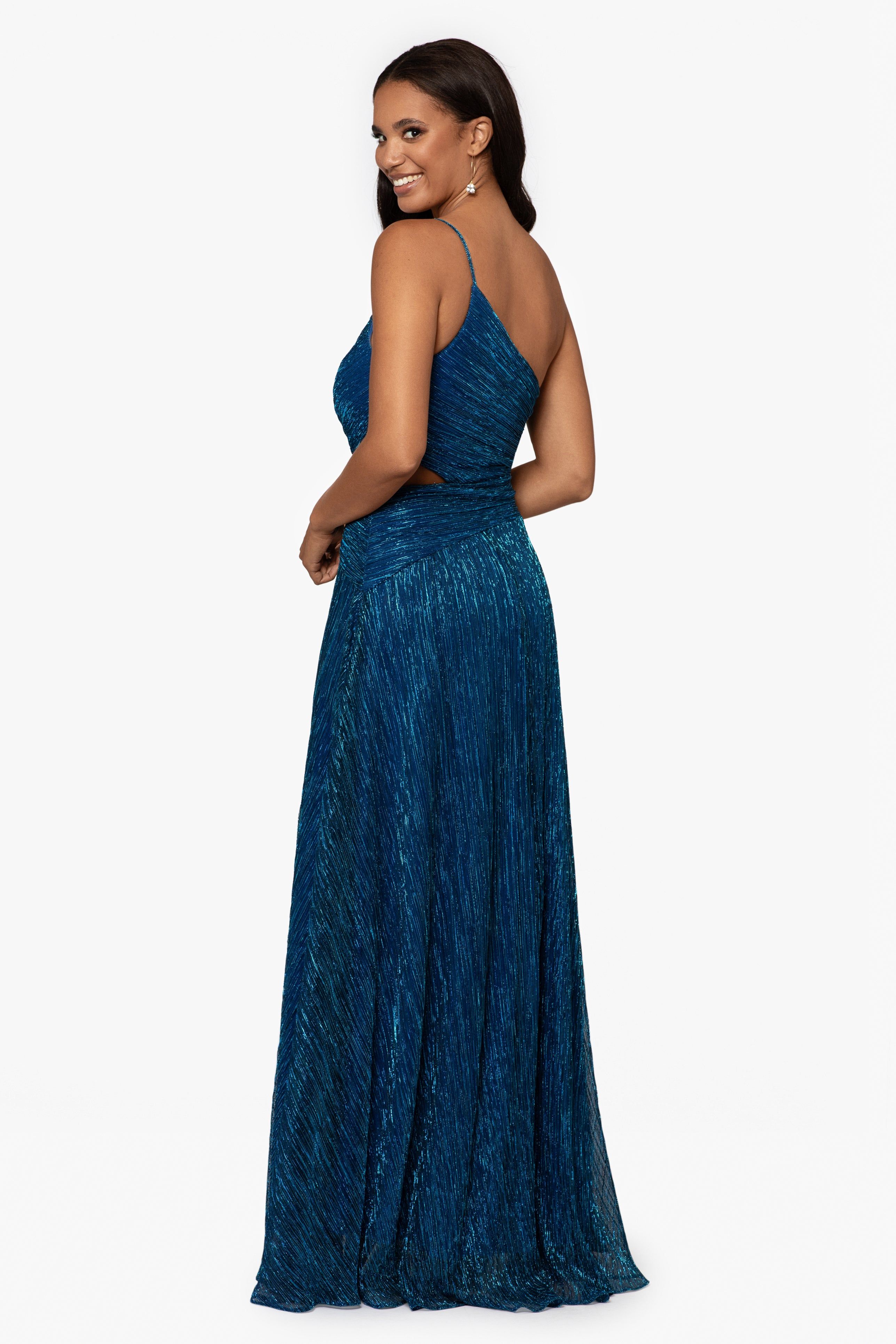 "Kit" Long Metallic Foil One Shoulder Cut Out Dress sold by Betsy & Adam product image thumbnail 5