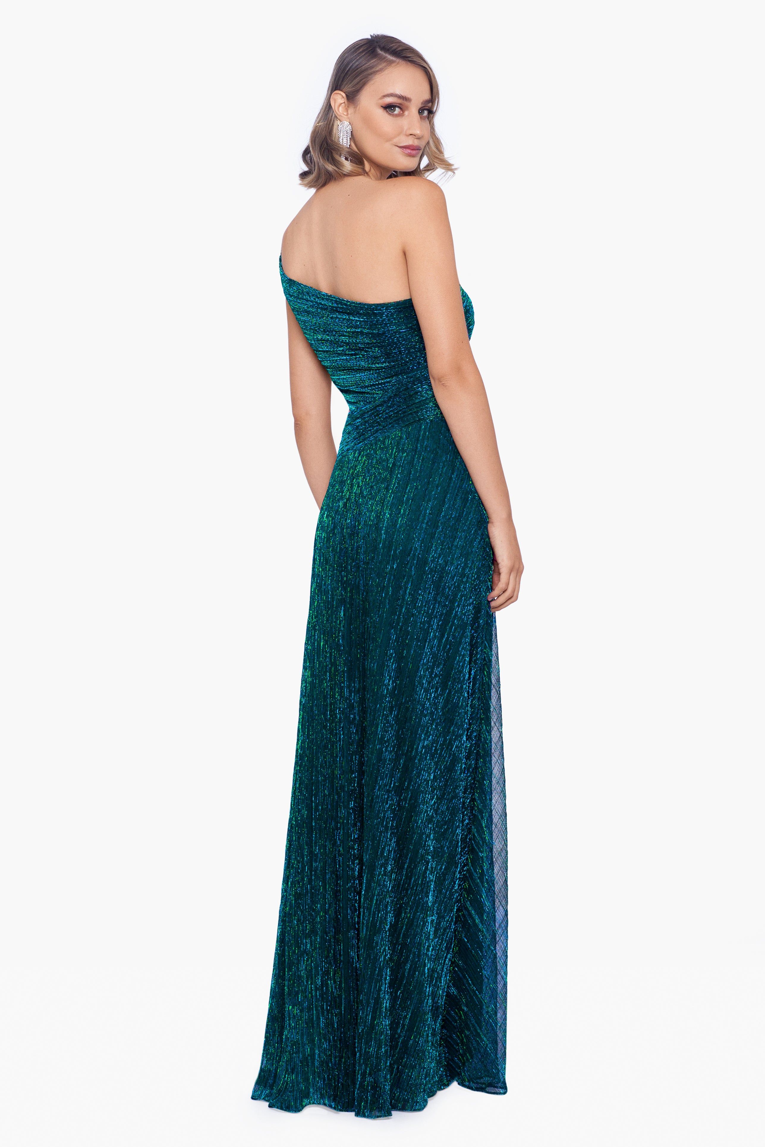 "Kit" Long Metallic Foil One Shoulder Cut Out Dress sold by Betsy & Adam product image thumbnail 2