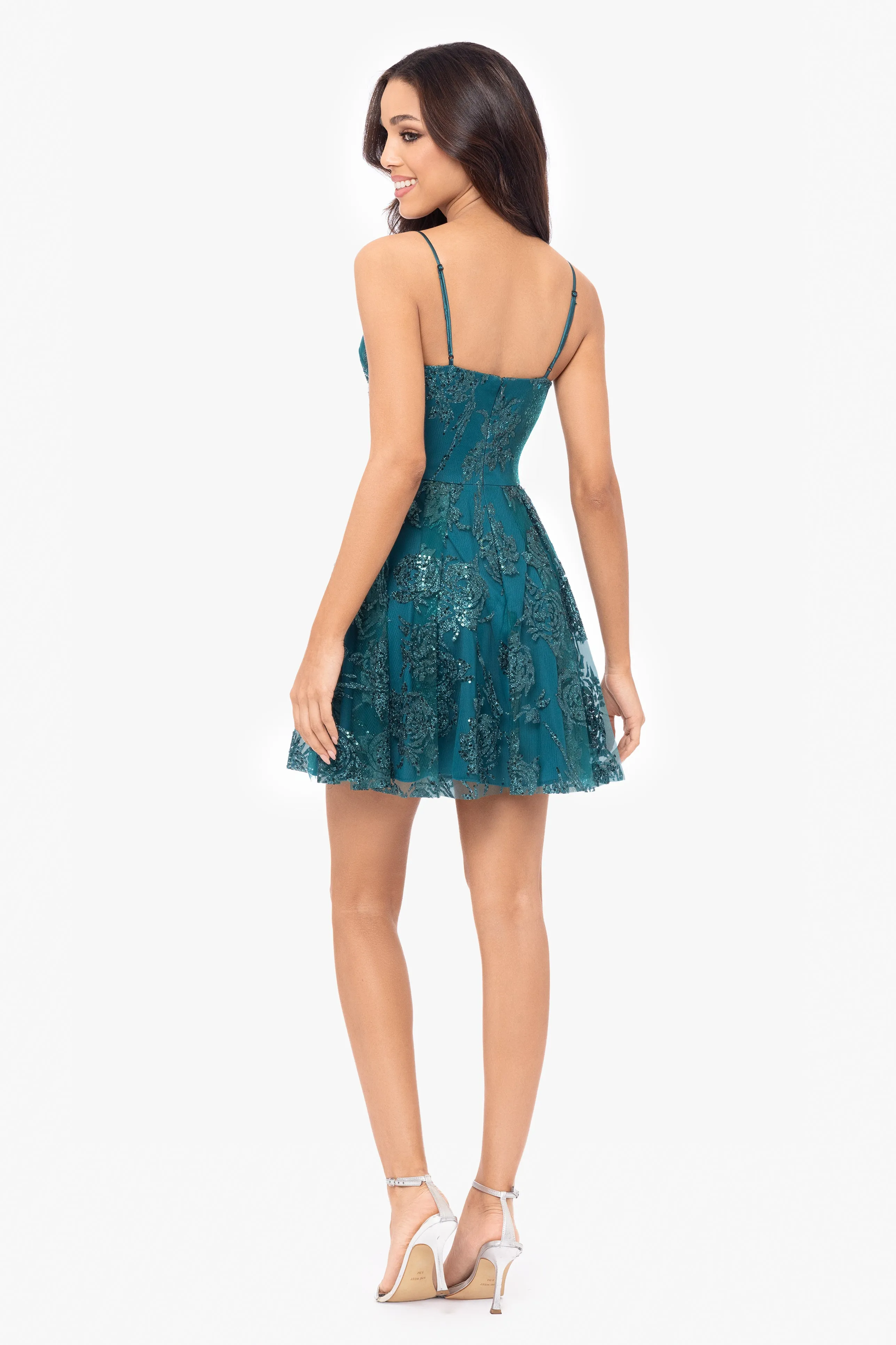 "Jessica" Short Galaxy Glitter Keyhole Party Dress sold by Betsy & Adam product image thumbnail 3