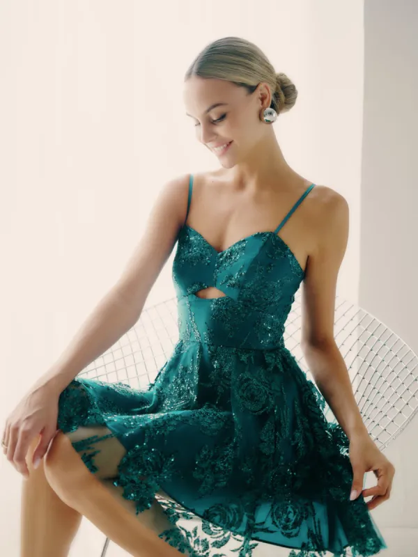 "Jessica" Short Galaxy Glitter Keyhole Party Dress made by Betsy & Adam