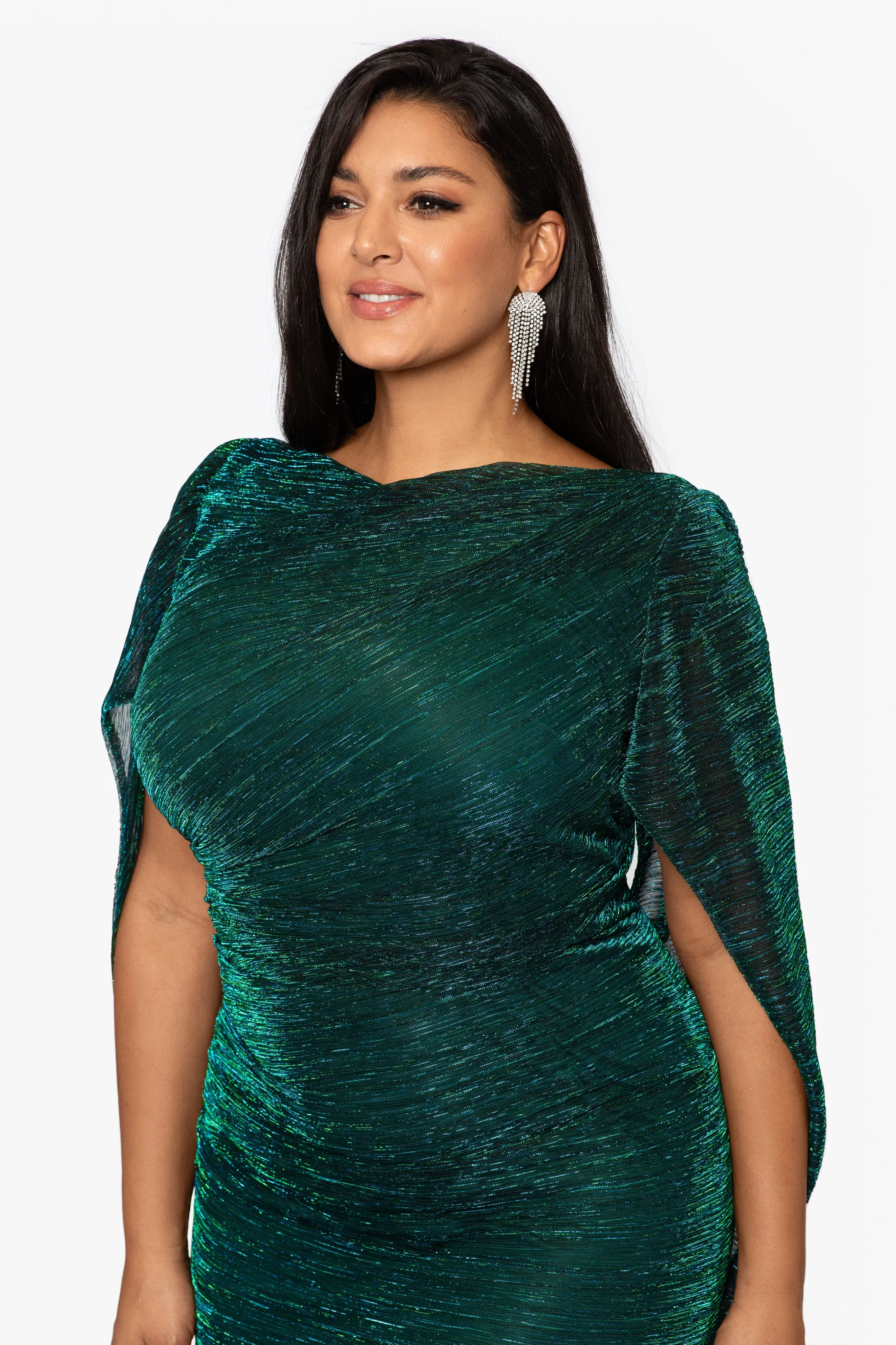 Plus "Tamsin" Long Metallic Knit Long Sleeve Drape Dress sold by Betsy & Adam product image thumbnail 3