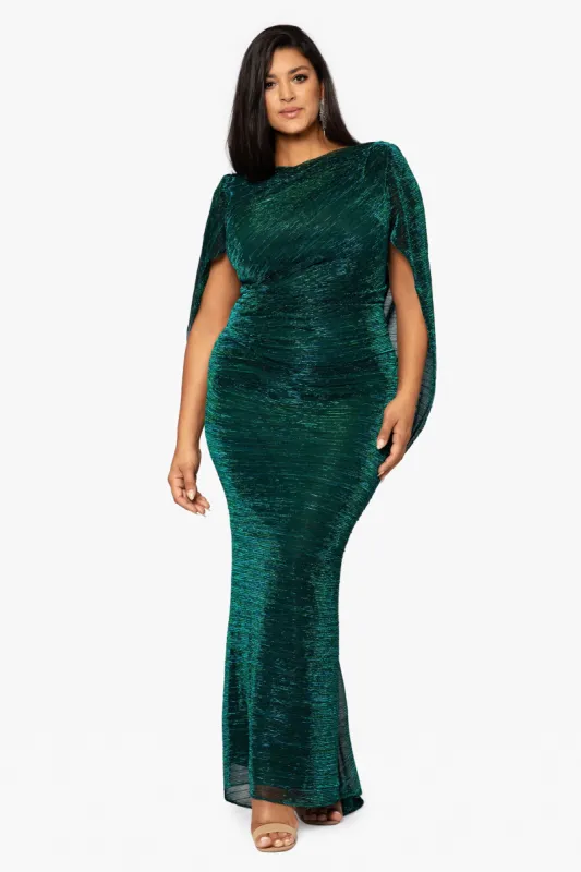 Plus "Tamsin" Long Metallic Knit Long Sleeve Drape Dress sold by Betsy & Adam