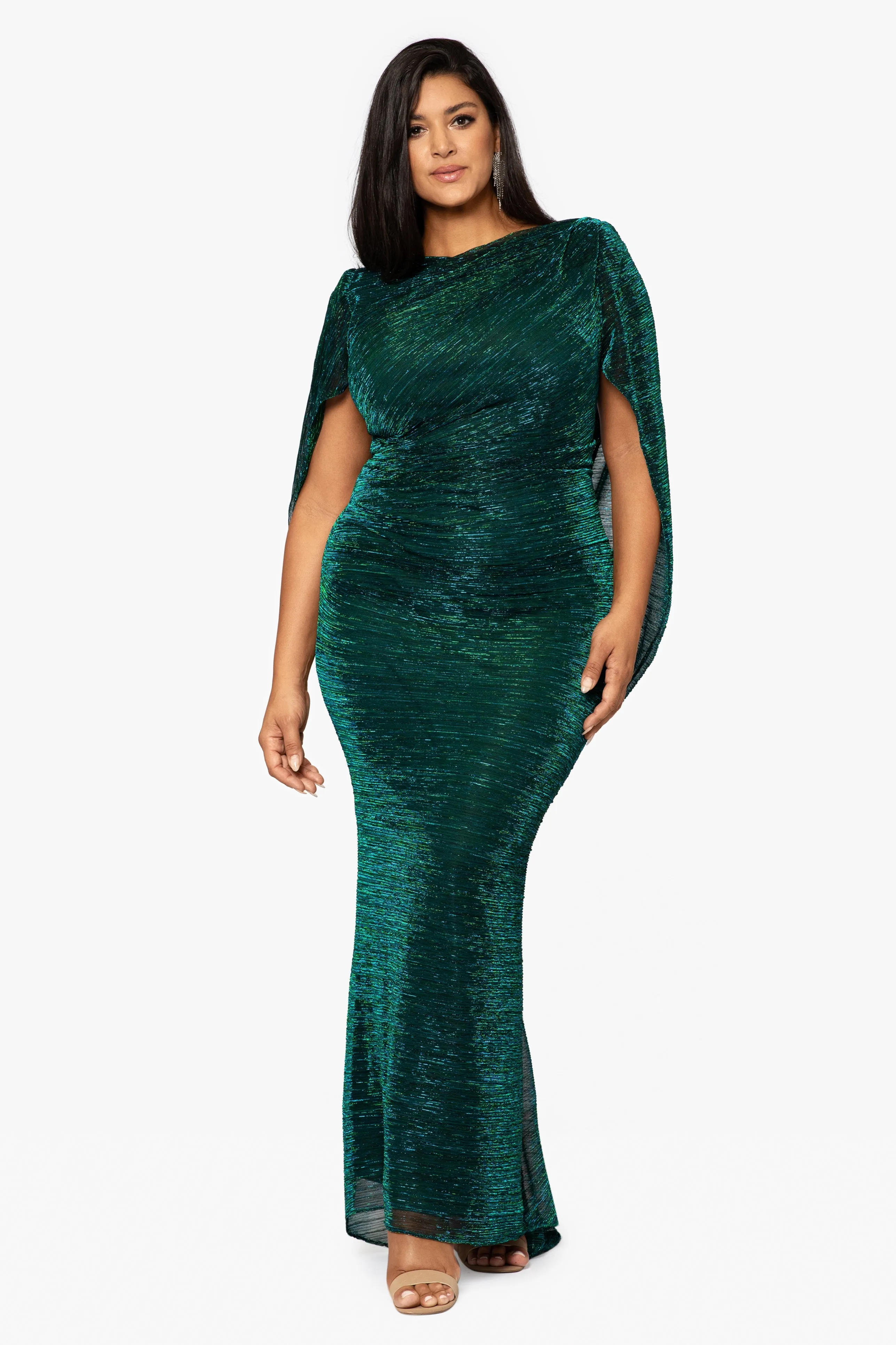 Plus "Tamsin" Long Metallic Knit Long Sleeve Drape Dress sold by Betsy & Adam