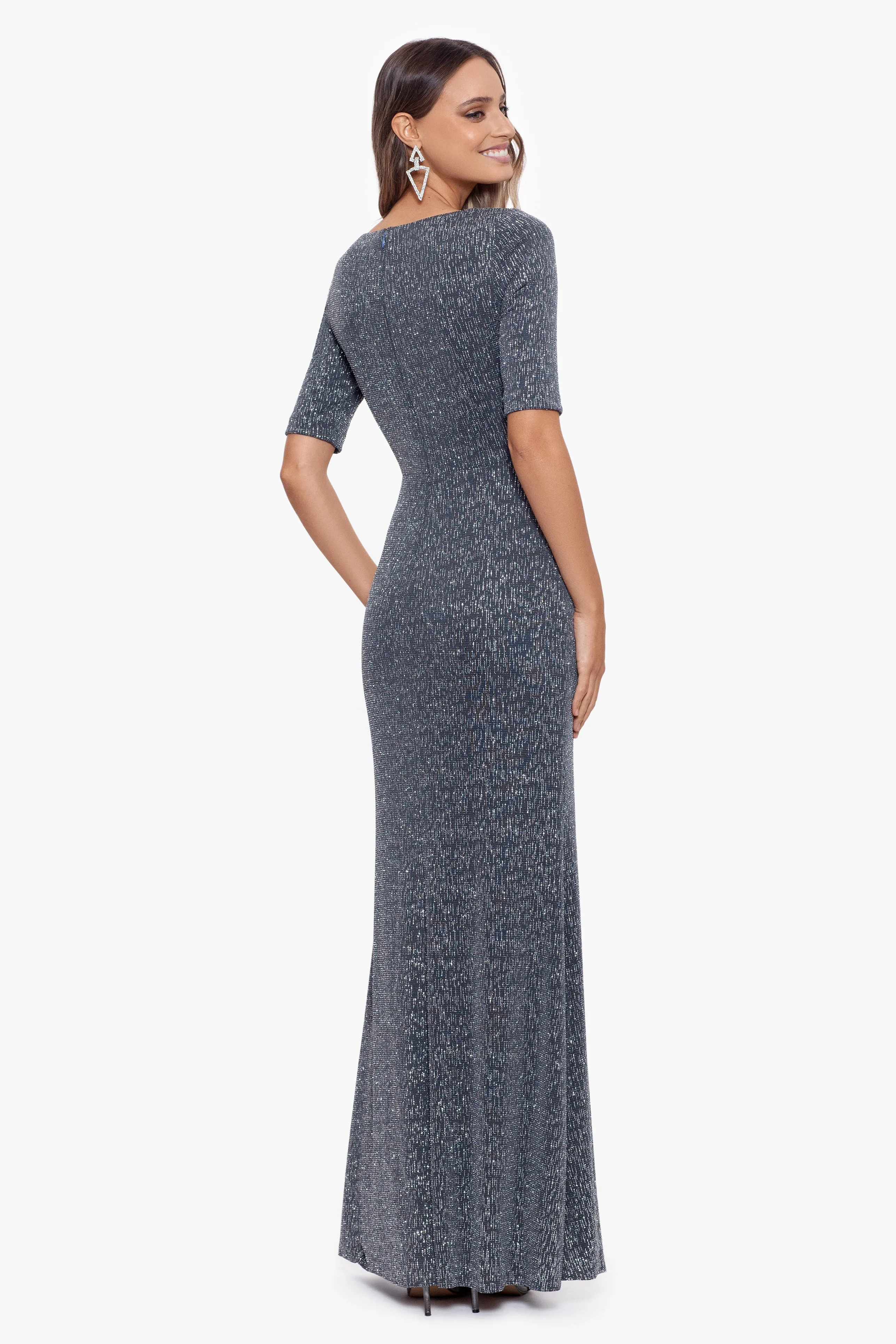 "Emma" Long V-Neck Glitter Dress sold by Betsy & Adam product image thumbnail 2