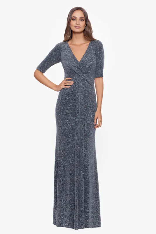 "Emma" Long V-Neck Glitter Dress sold by Betsy & Adam