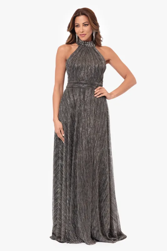 "Marion" Long Embellished Halter Neck Dress sold by Betsy & Adam