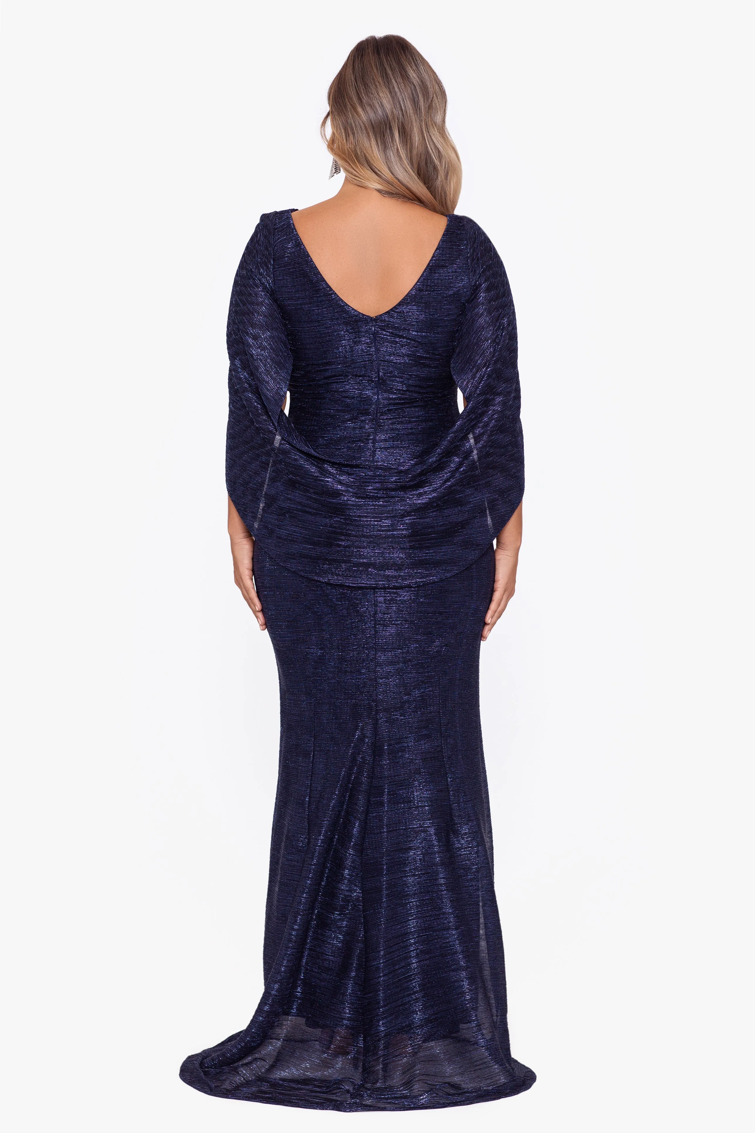 Plus "Elaine" Metallic Crinkle Long Dress sold by Betsy & Adam product image thumbnail 4