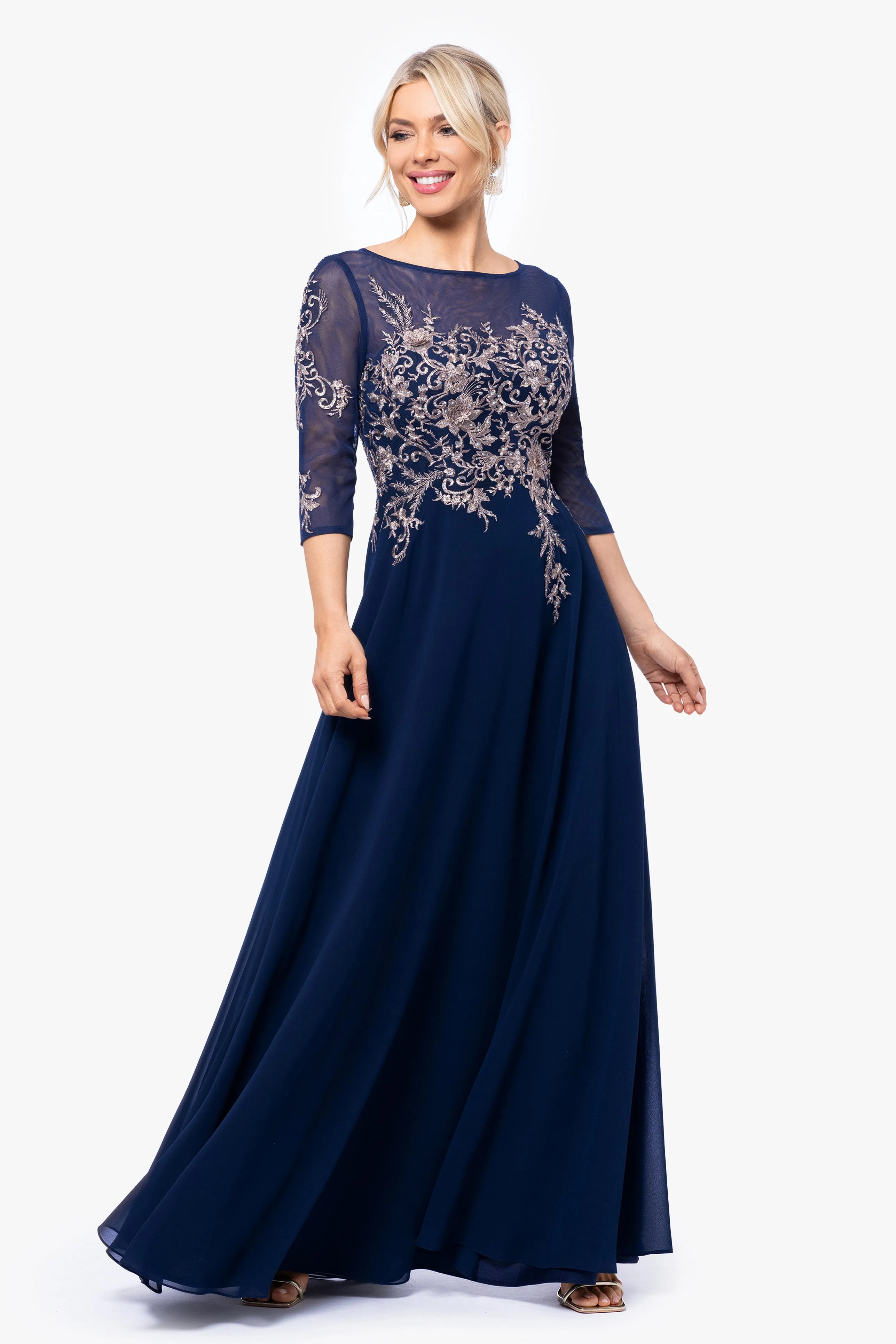"Brooklyn" Long Embroidery 3/4 Sleeve Dress sold by Betsy & Adam product image thumbnail 3