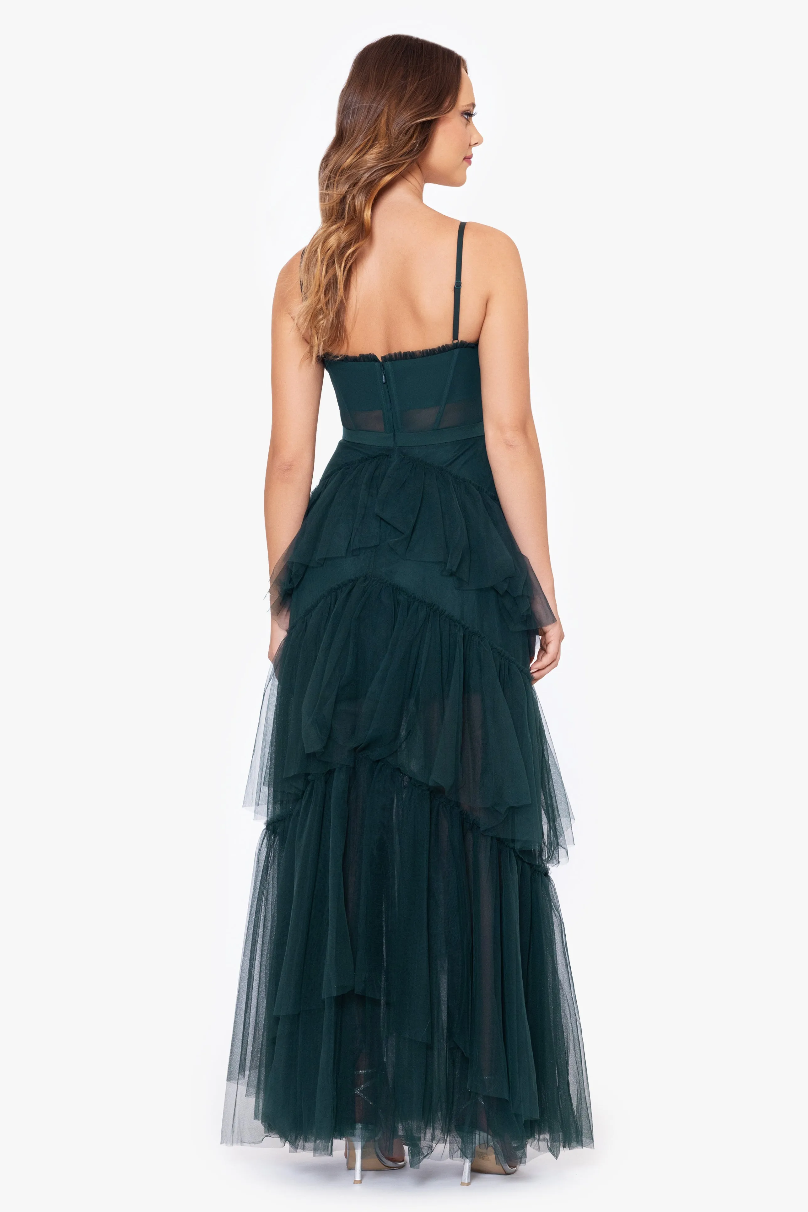 "Jasmine" Spaghetti Strap Mesh Corset Gown sold by Betsy & Adam product image thumbnail 4