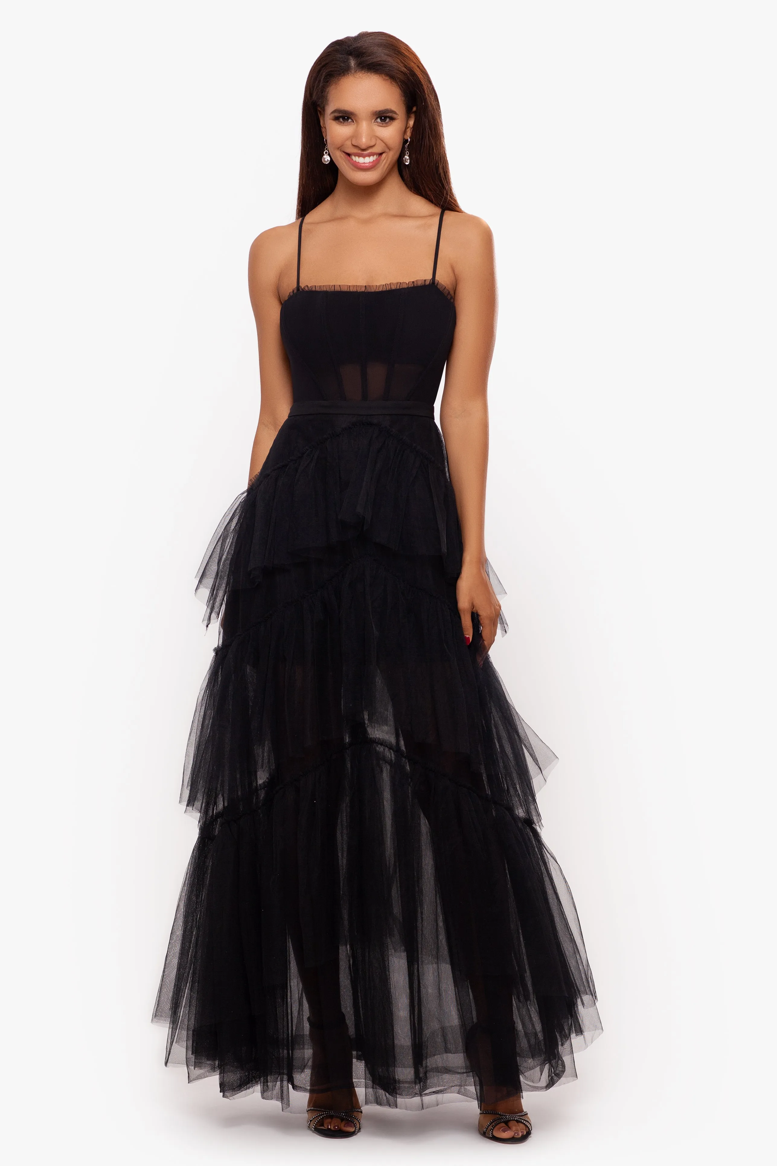 "Jasmine" Spaghetti Strap Mesh Corset Gown sold by Betsy & Adam