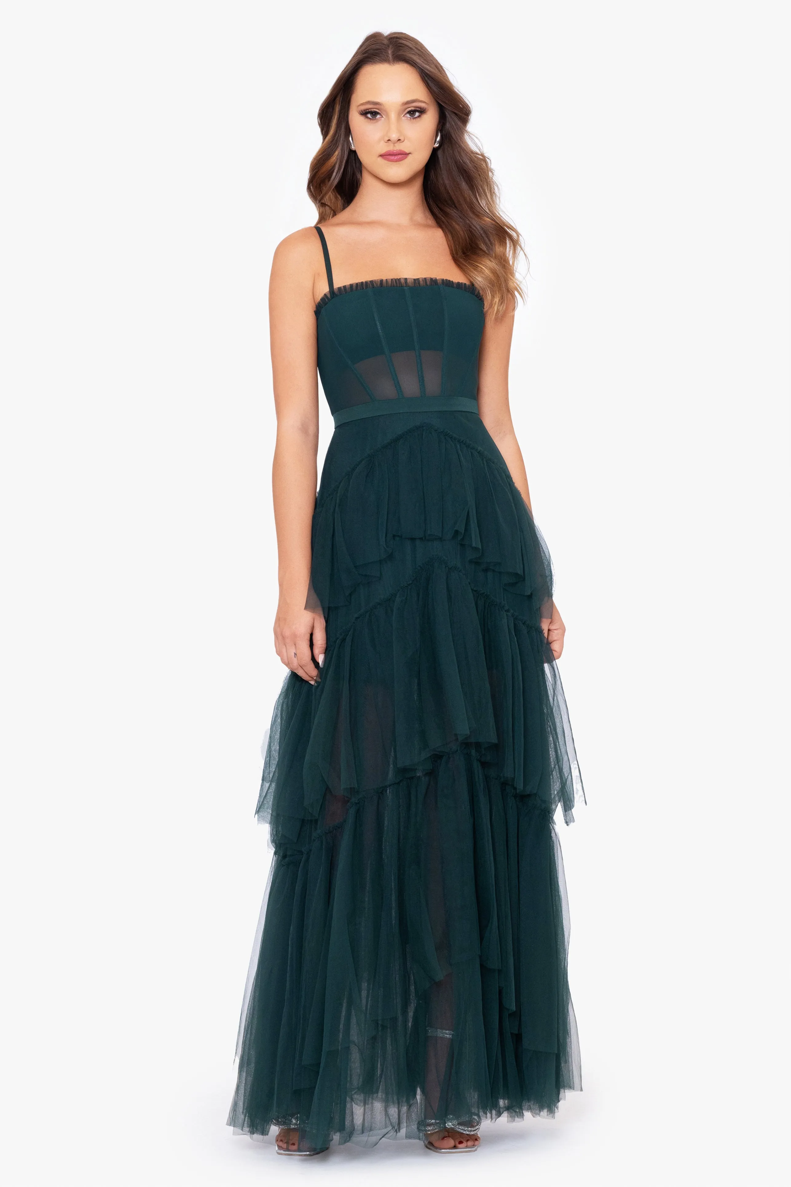 "Jasmine" Spaghetti Strap Mesh Corset Gown sold by Betsy & Adam product image thumbnail 3