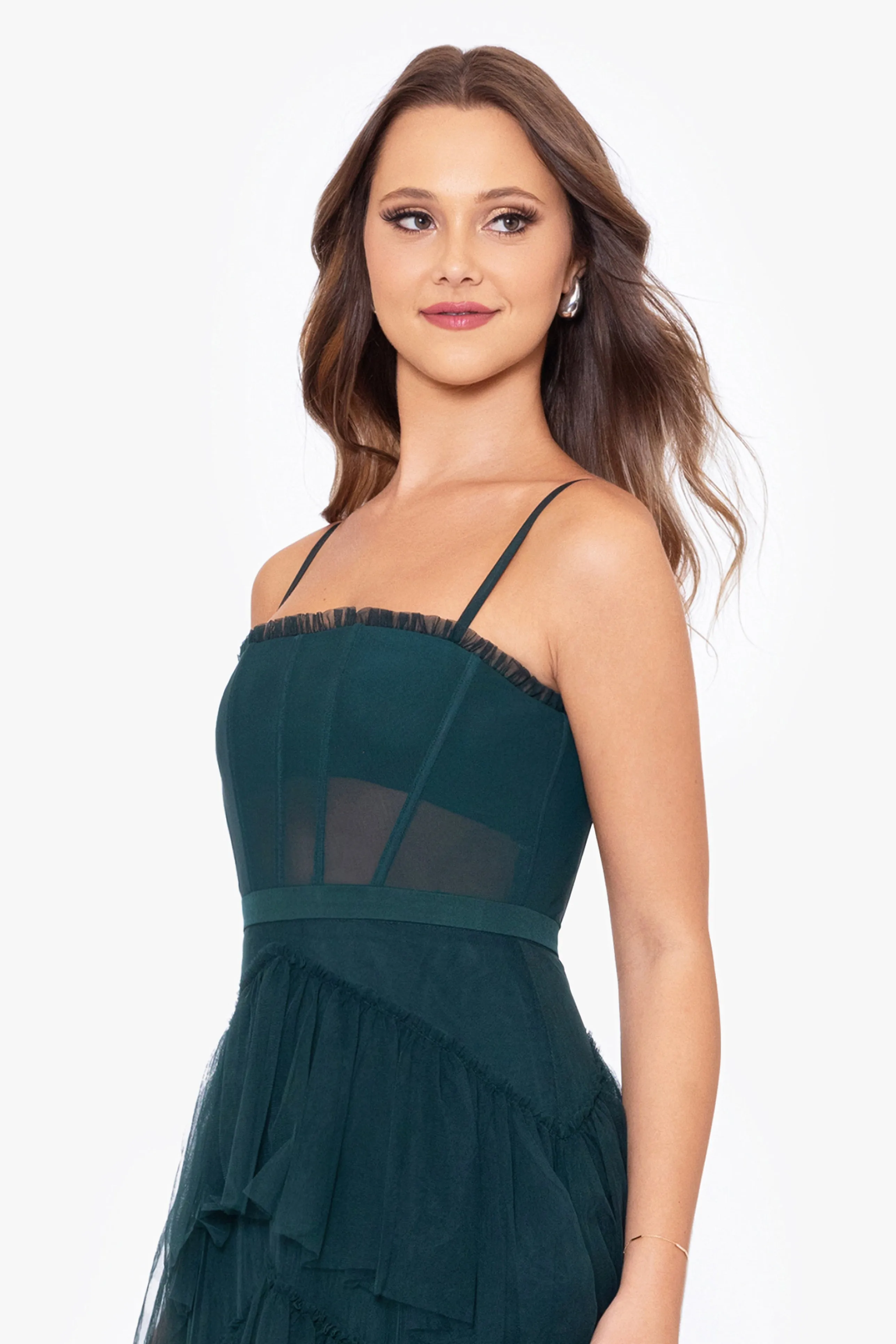 "Jasmine" Spaghetti Strap Mesh Corset Gown sold by Betsy & Adam product image thumbnail 5