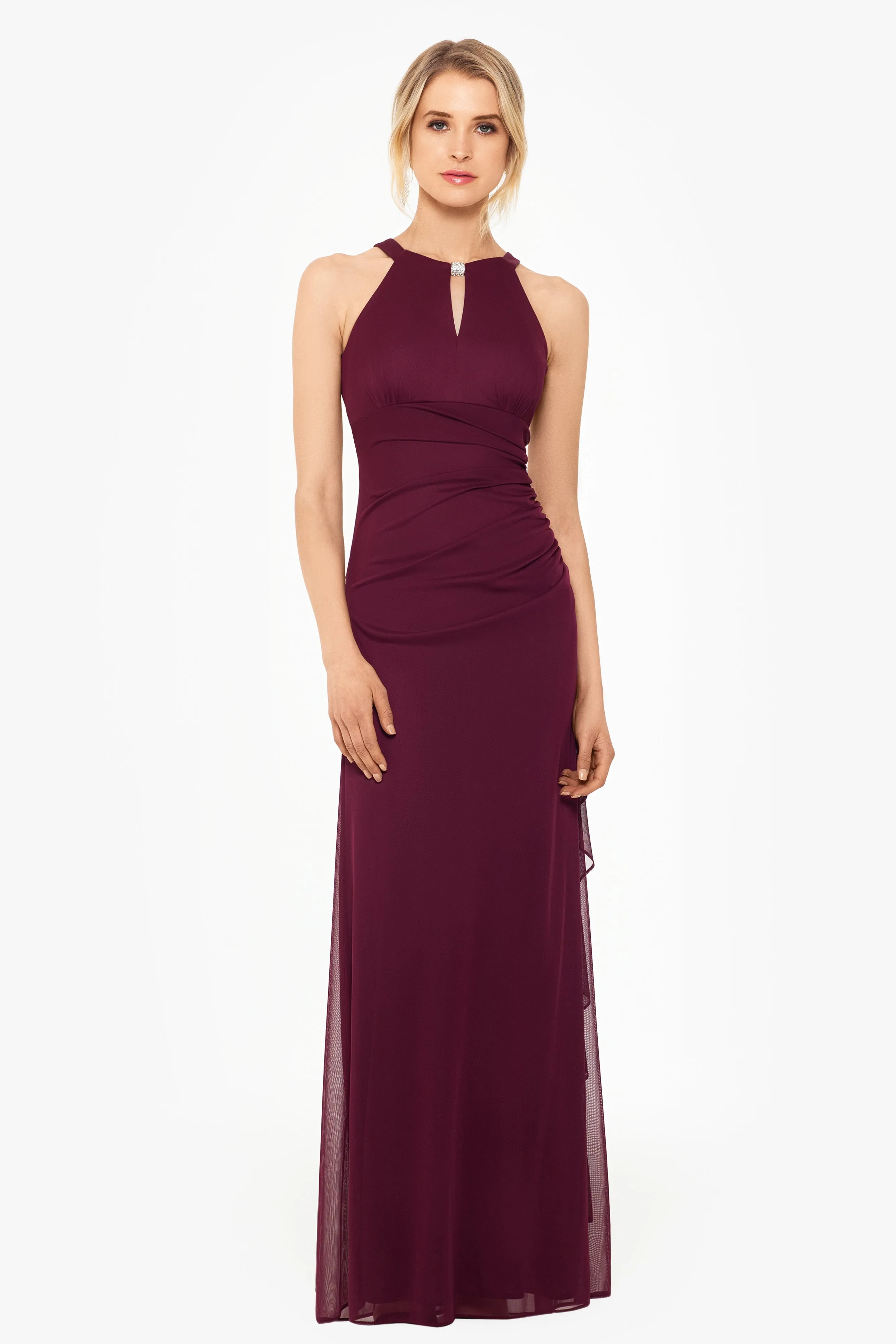 "Petra" Sheer Matte Jersey Key Hole Long Dress sold by Betsy & Adam