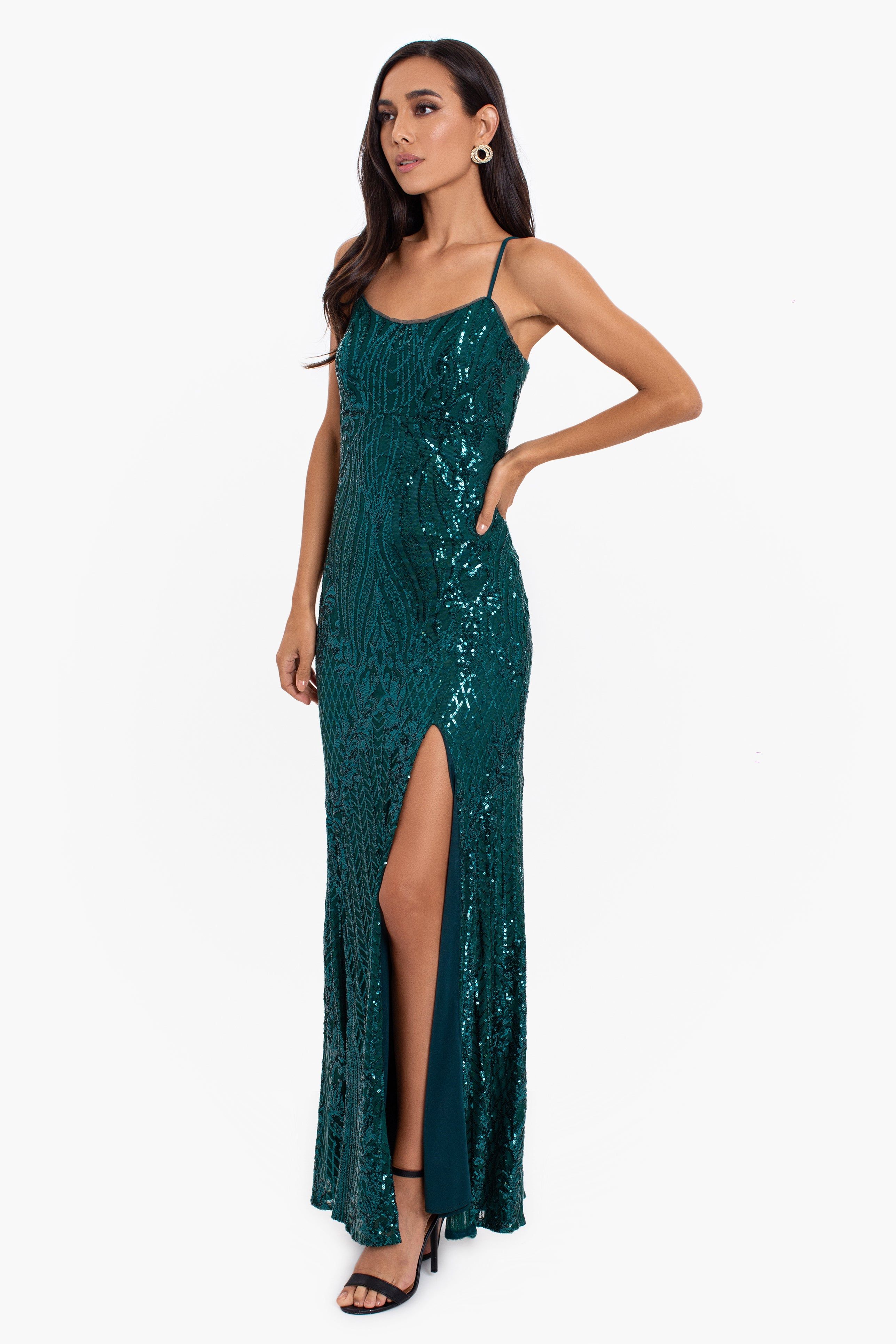 "Adrianna" Long Sequin Slim Spaghetti Strap Dress sold by Betsy & Adam product image thumbnail 3