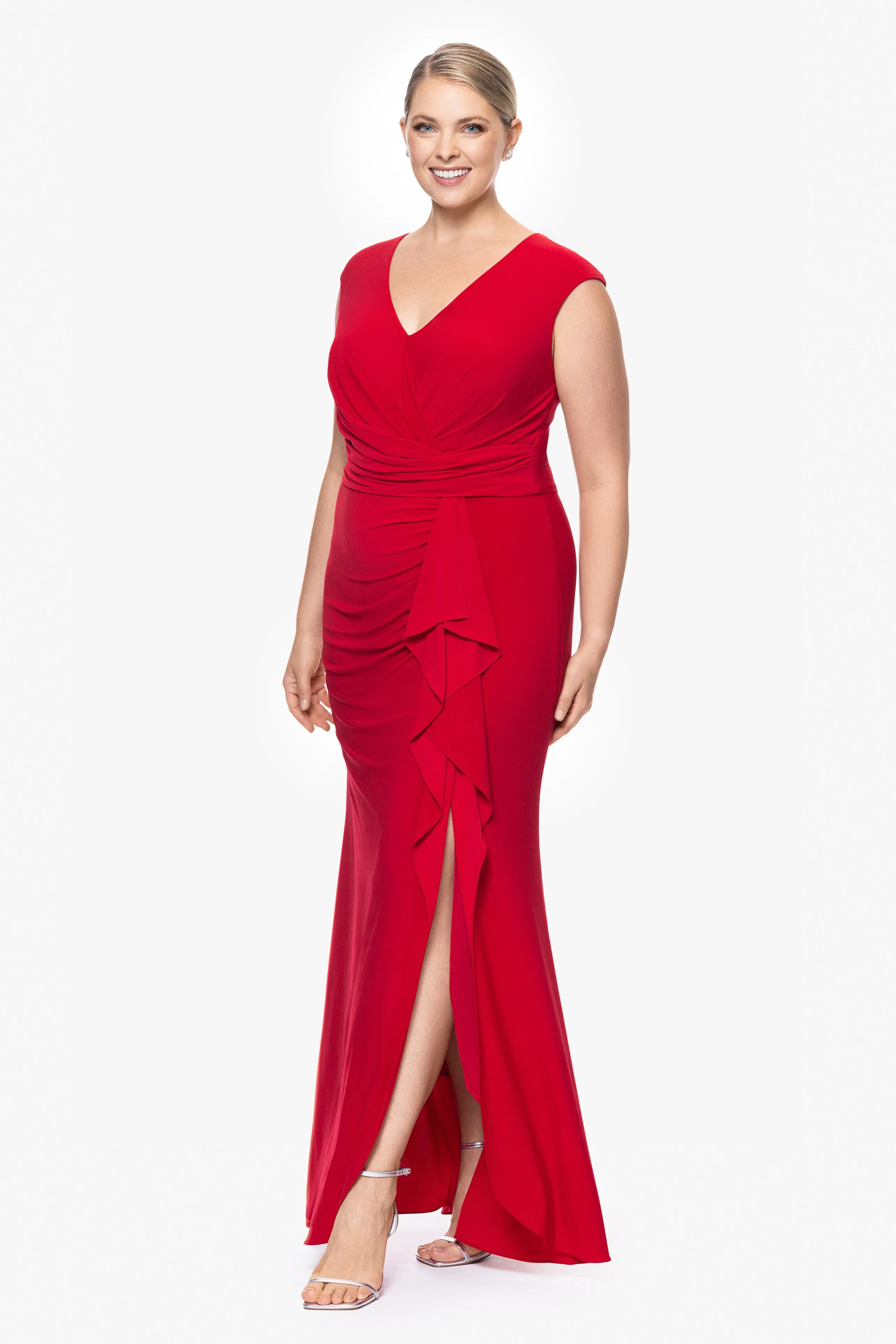 Plus "Marianne" Long Jersey Knit V-Neck Ruffle Dress sold by Betsy & Adam product image thumbnail 3