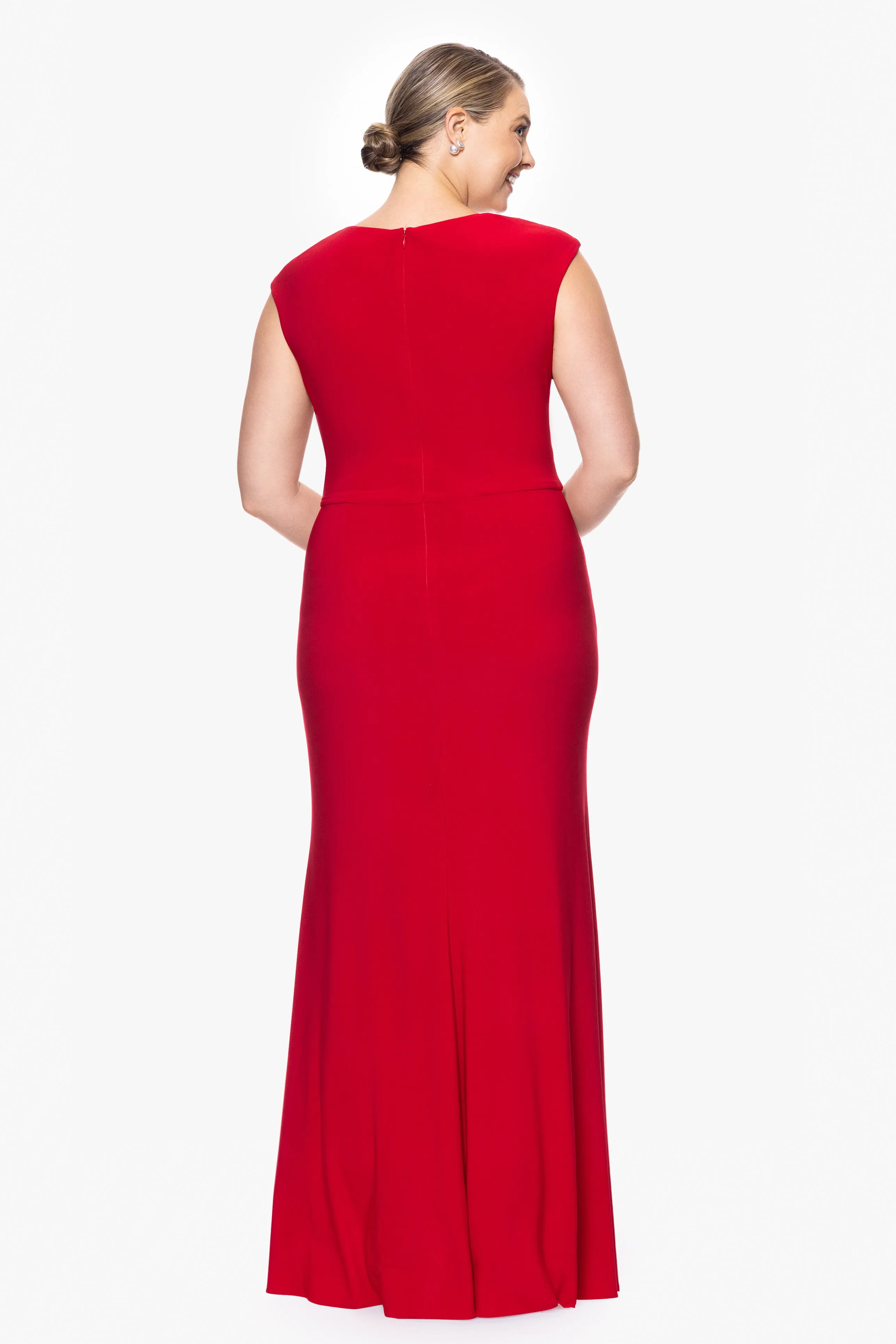 Plus "Marianne" Long Jersey Knit V-Neck Ruffle Dress sold by Betsy & Adam product image thumbnail 2