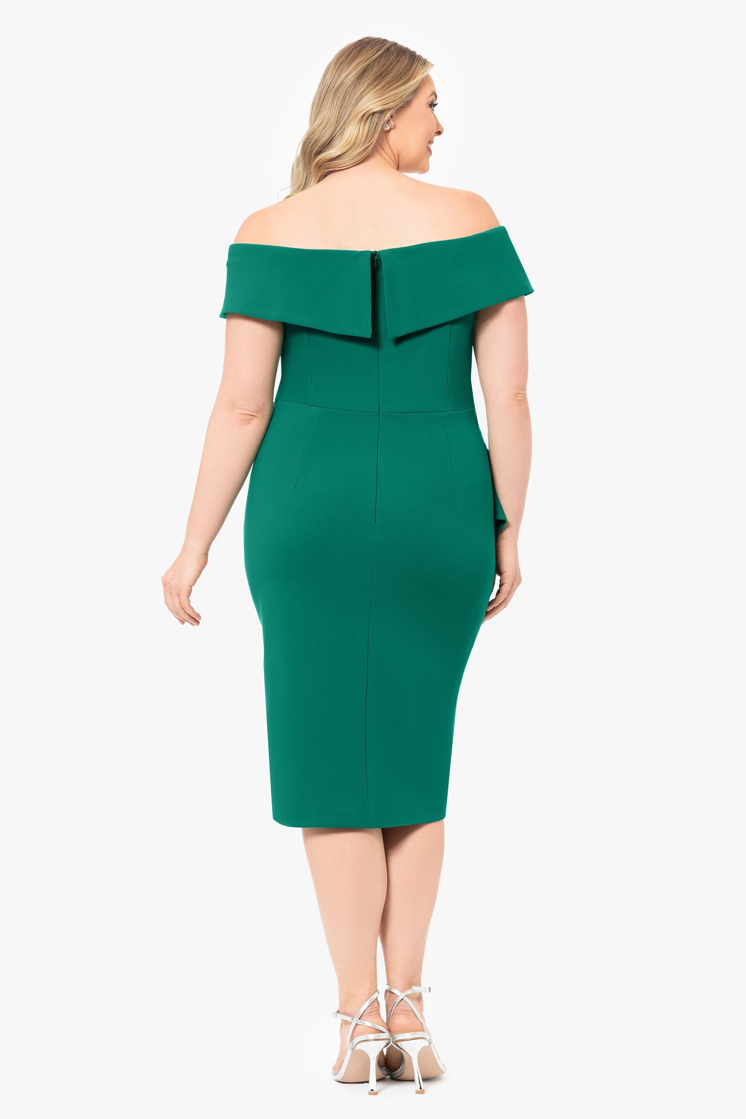 Plus "Maya" Midi Scuba Crepe Off the Shoulder Cuff Side Ruching Dress sold by Betsy & Adam product image thumbnail 2