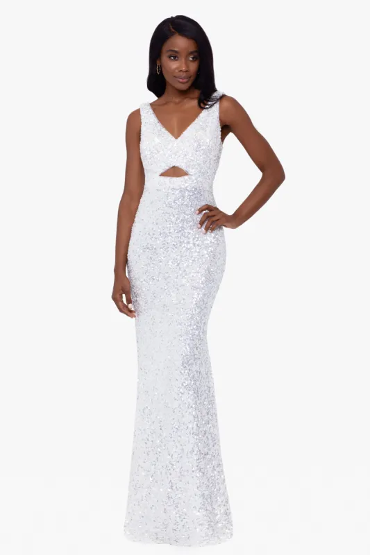 "Gabriella" Long Sequin Cut Out Dress sold by Betsy & Adam