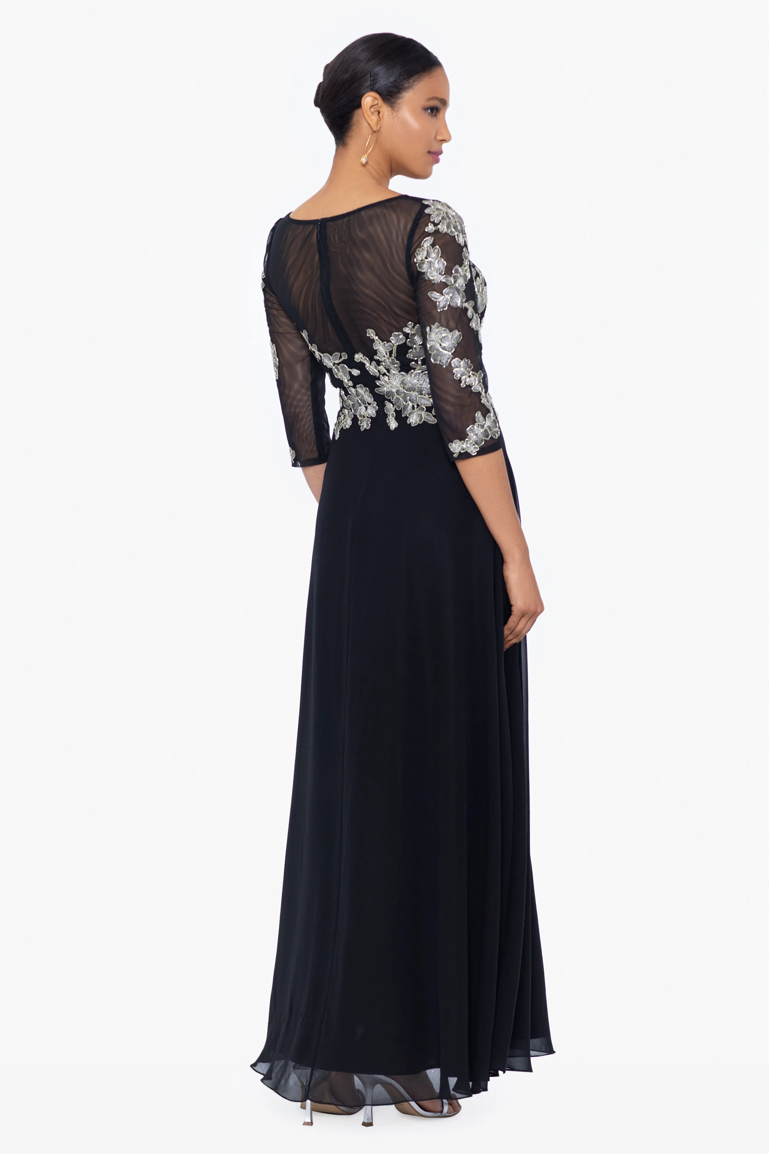 "Vivian" Embroidered Applique High Multi Chiffon 3/4 Sleeve Dress sold by Betsy & Adam product image thumbnail 2