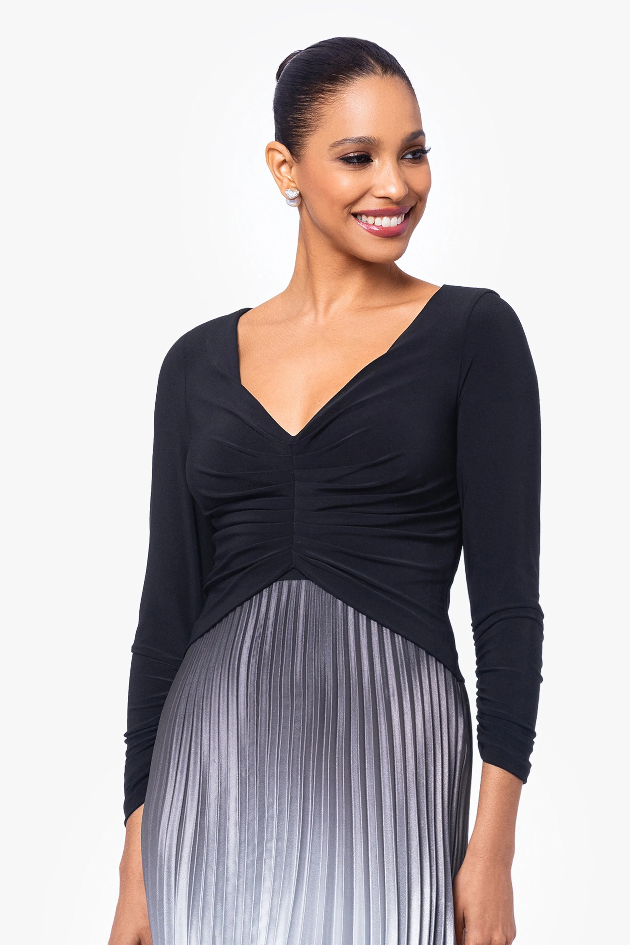 "Katia" Long 3/4 Sleeve Pleated Ombre Skirt Dress sold by Betsy & Adam product image thumbnail 4