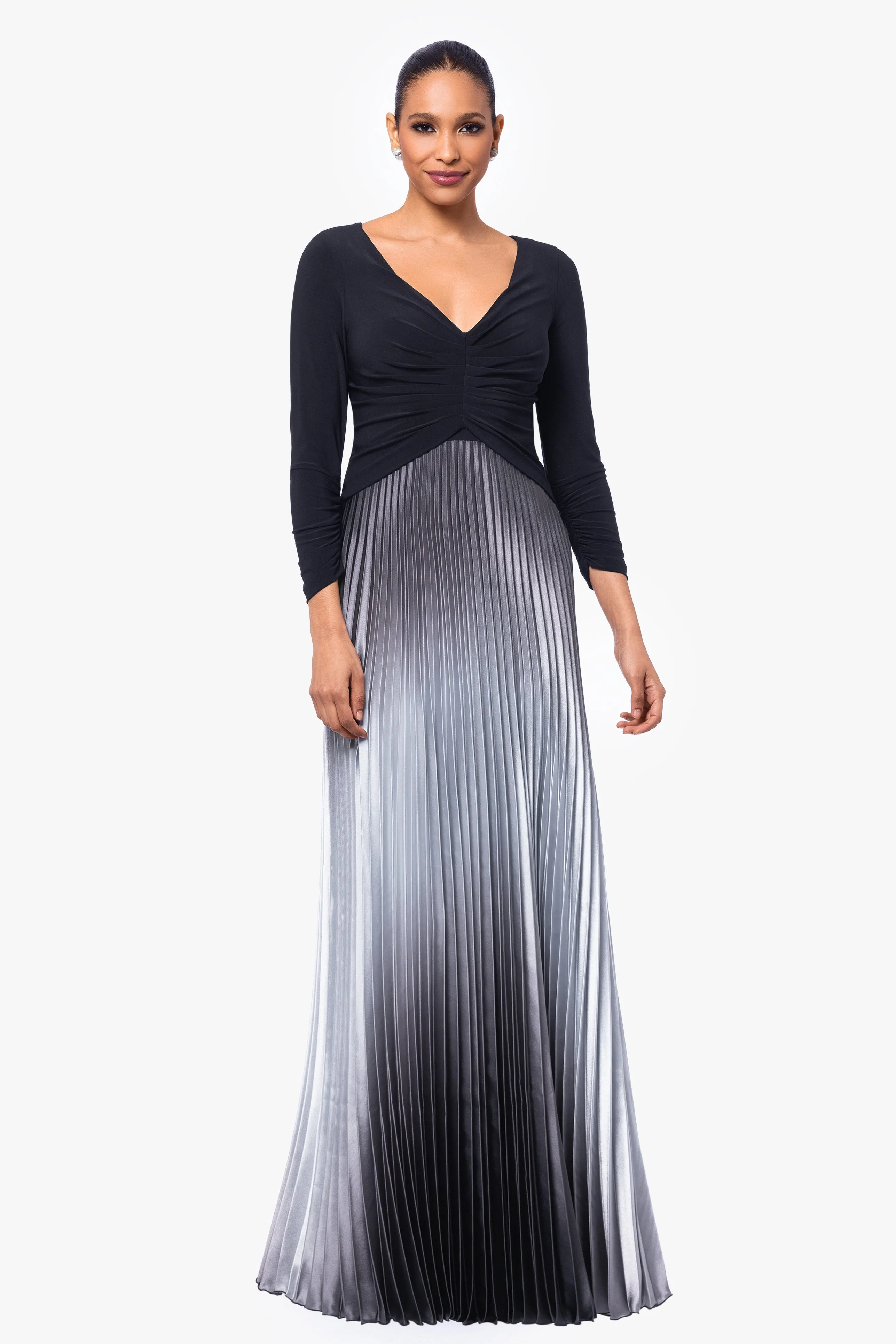 "Katia" Long 3/4 Sleeve Pleated Ombre Skirt Dress sold by Betsy & Adam