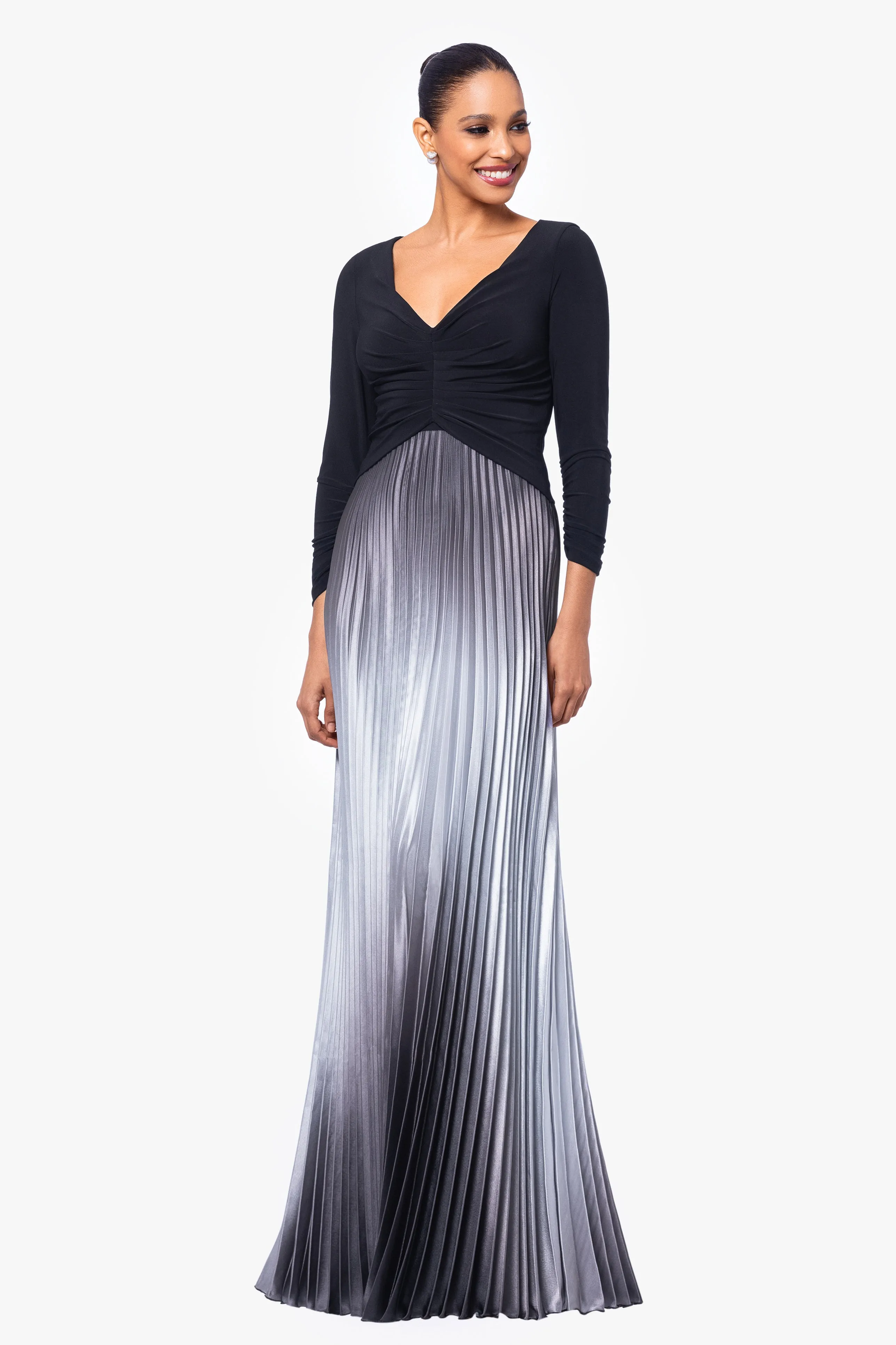 "Katia" Long 3/4 Sleeve Pleated Ombre Skirt Dress sold by Betsy & Adam product image thumbnail 3