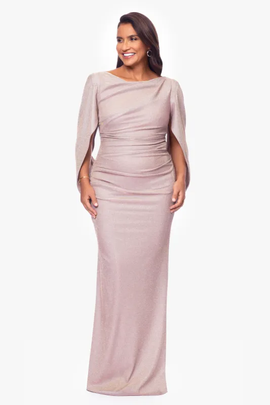 Petite "Gracie" Galaxy Knit Glitter Draped Gown sold by Betsy & Adam
