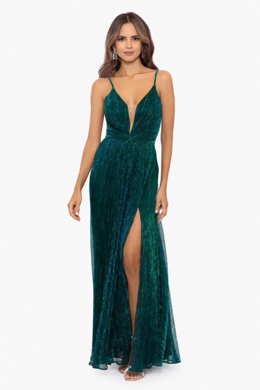 "Margot" Long Slim Metallic Knit Dress sold by Betsy & Adam