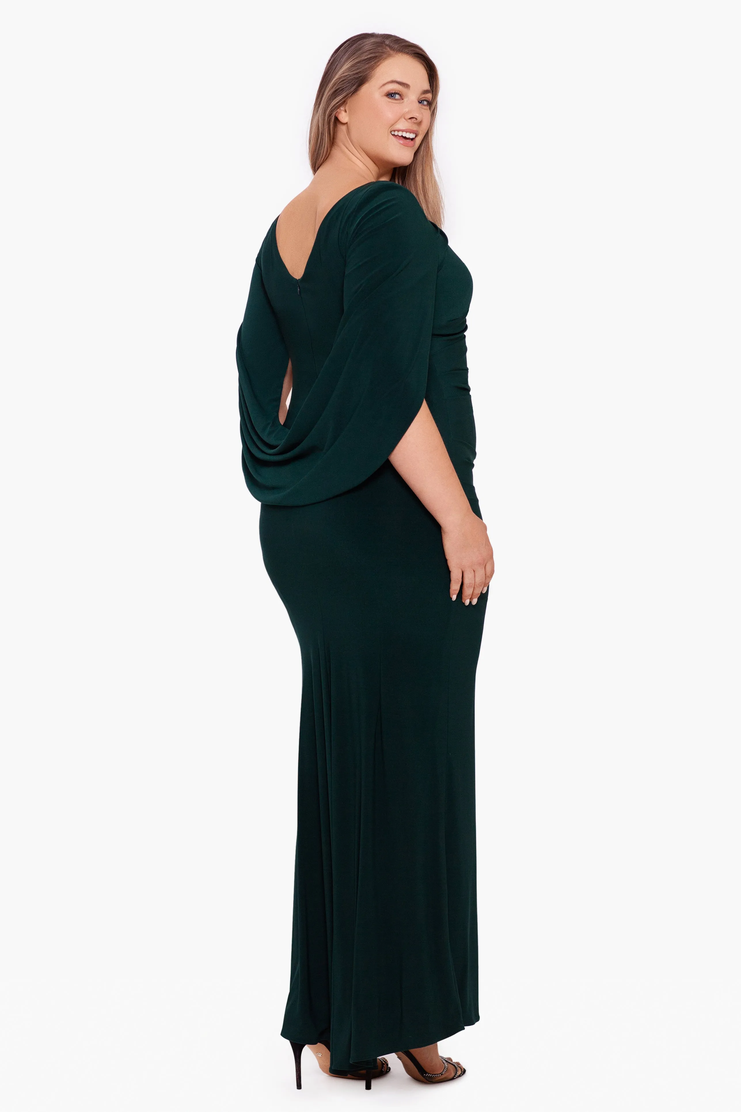 Plus "Miriam" Long Jersey Draped Back Gown sold by Betsy & Adam product image thumbnail 2
