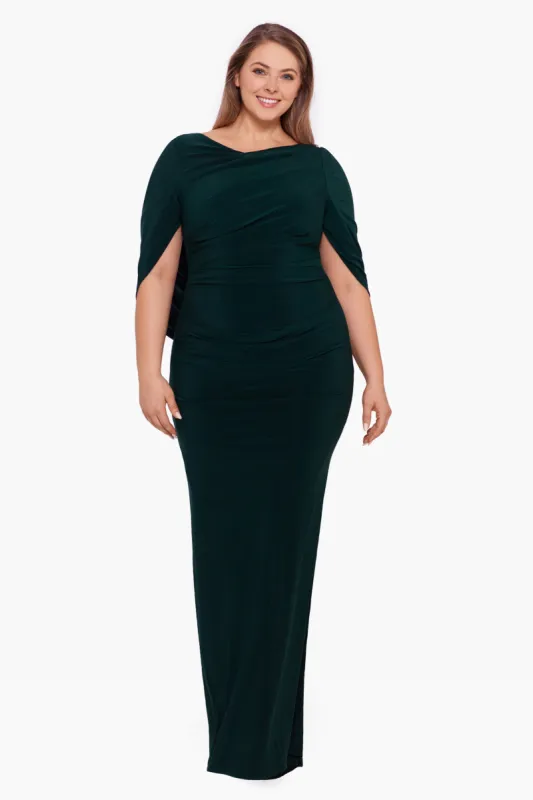 Plus "Miriam" Long Jersey Draped Back Gown sold by Betsy & Adam