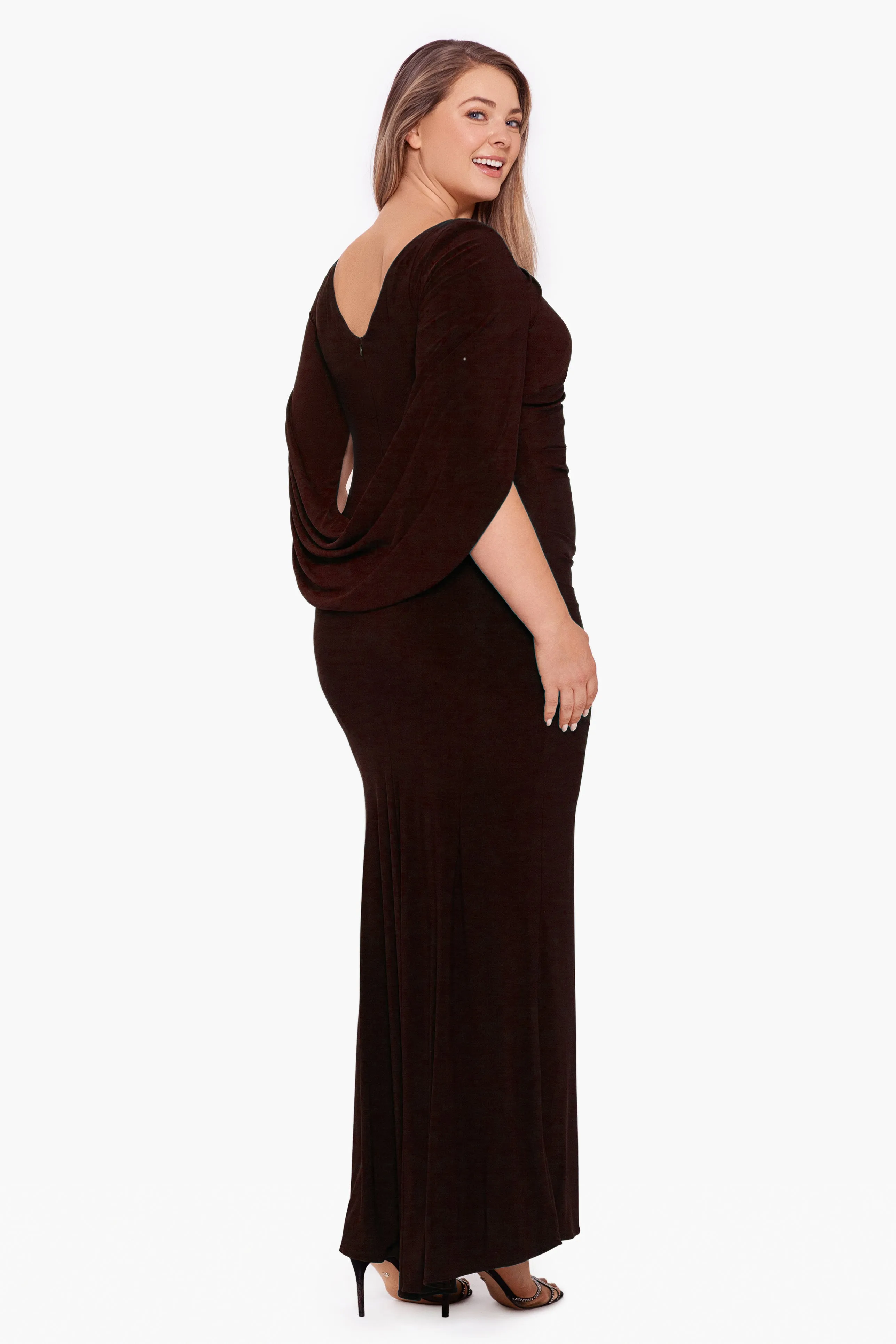 Plus "Miriam" Long Jersey Draped Back Gown sold by Betsy & Adam product image thumbnail 5