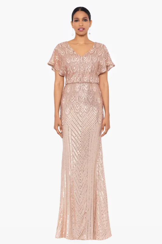 "Amara" Sequin Blouson Floor Length Dress sold by Betsy & Adam
