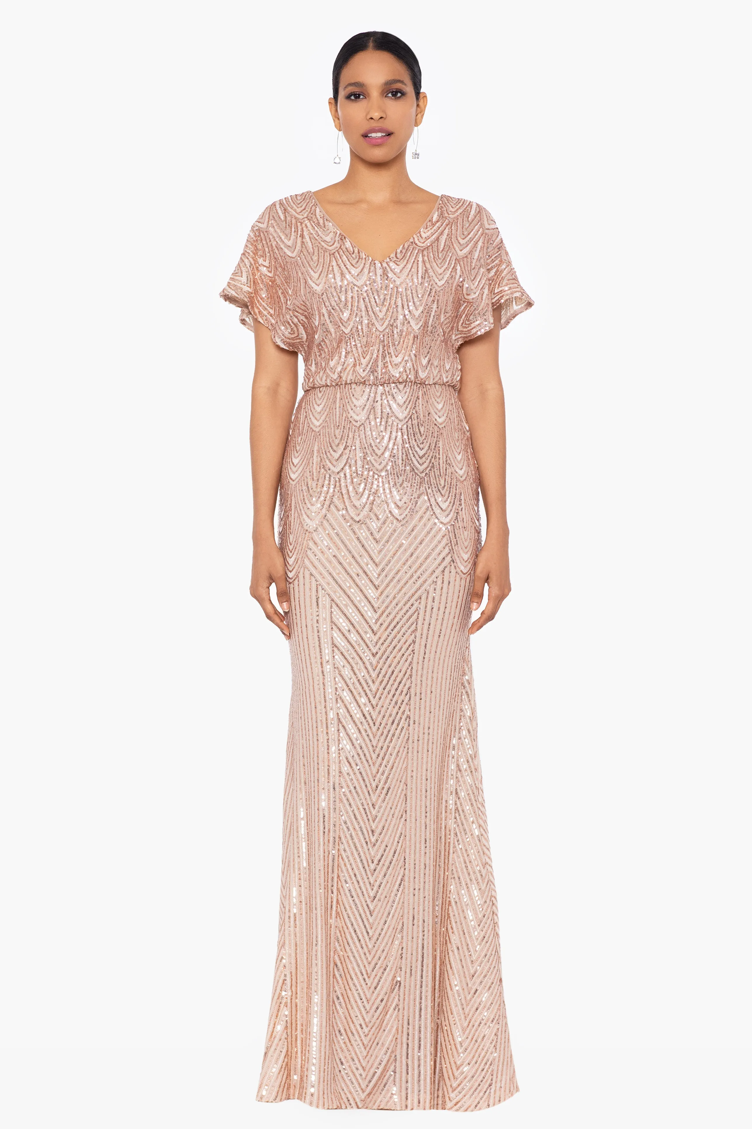 "Amara" Sequin Blouson Floor Length Dress sold by Betsy & Adam