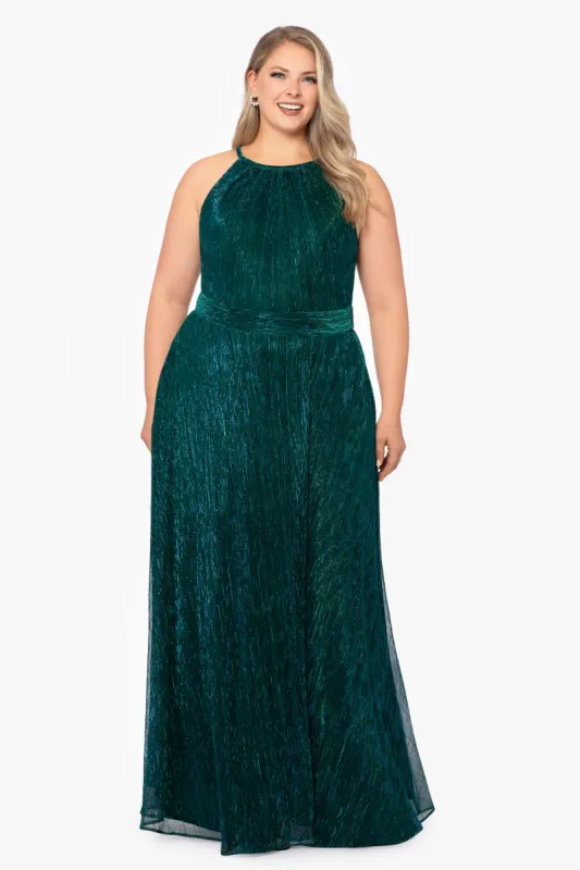 Plus "Mila" Long Halter Metallic Dress sold by Betsy & Adam