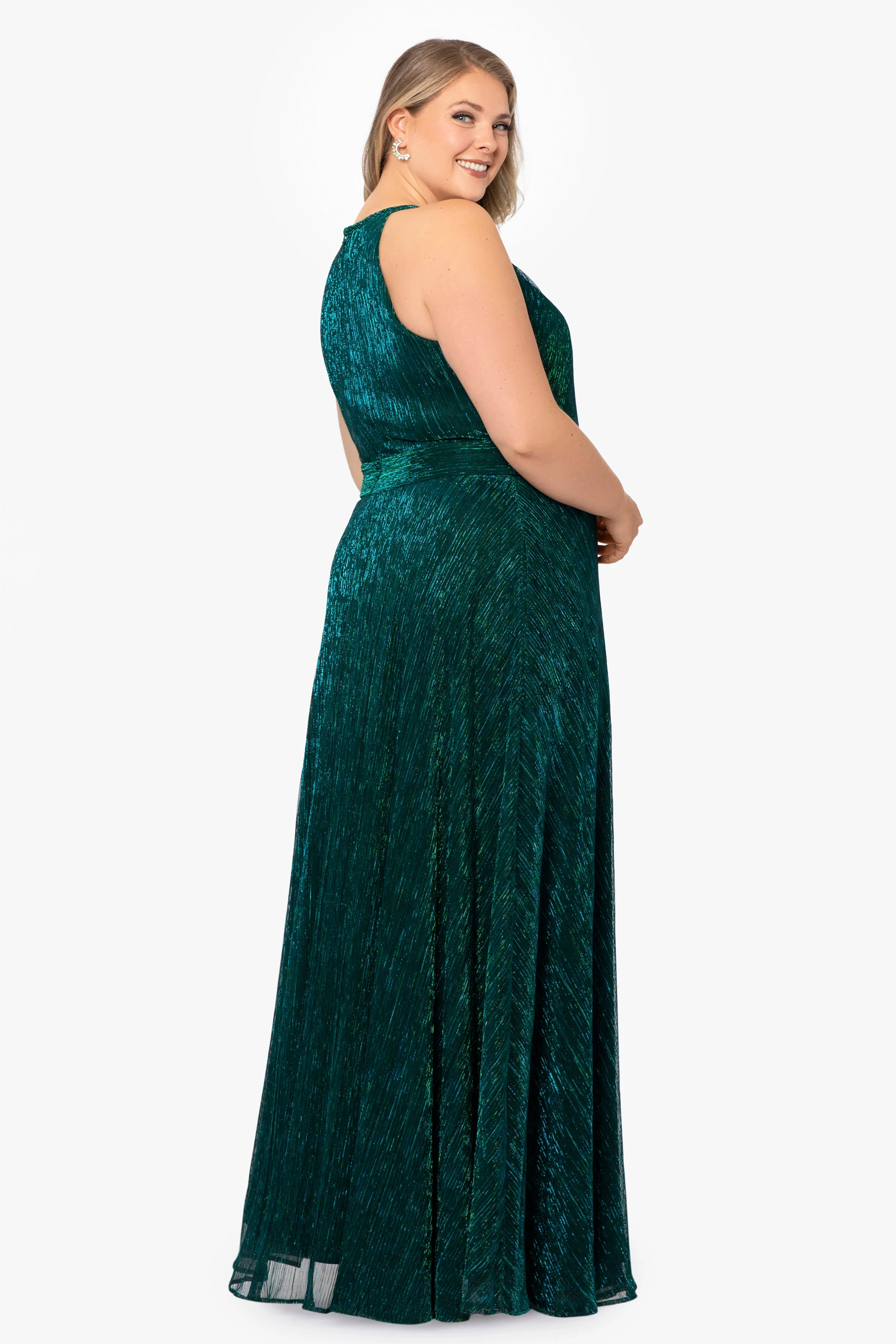 Plus "Mila" Long Halter Metallic Dress sold by Betsy & Adam product image thumbnail 2