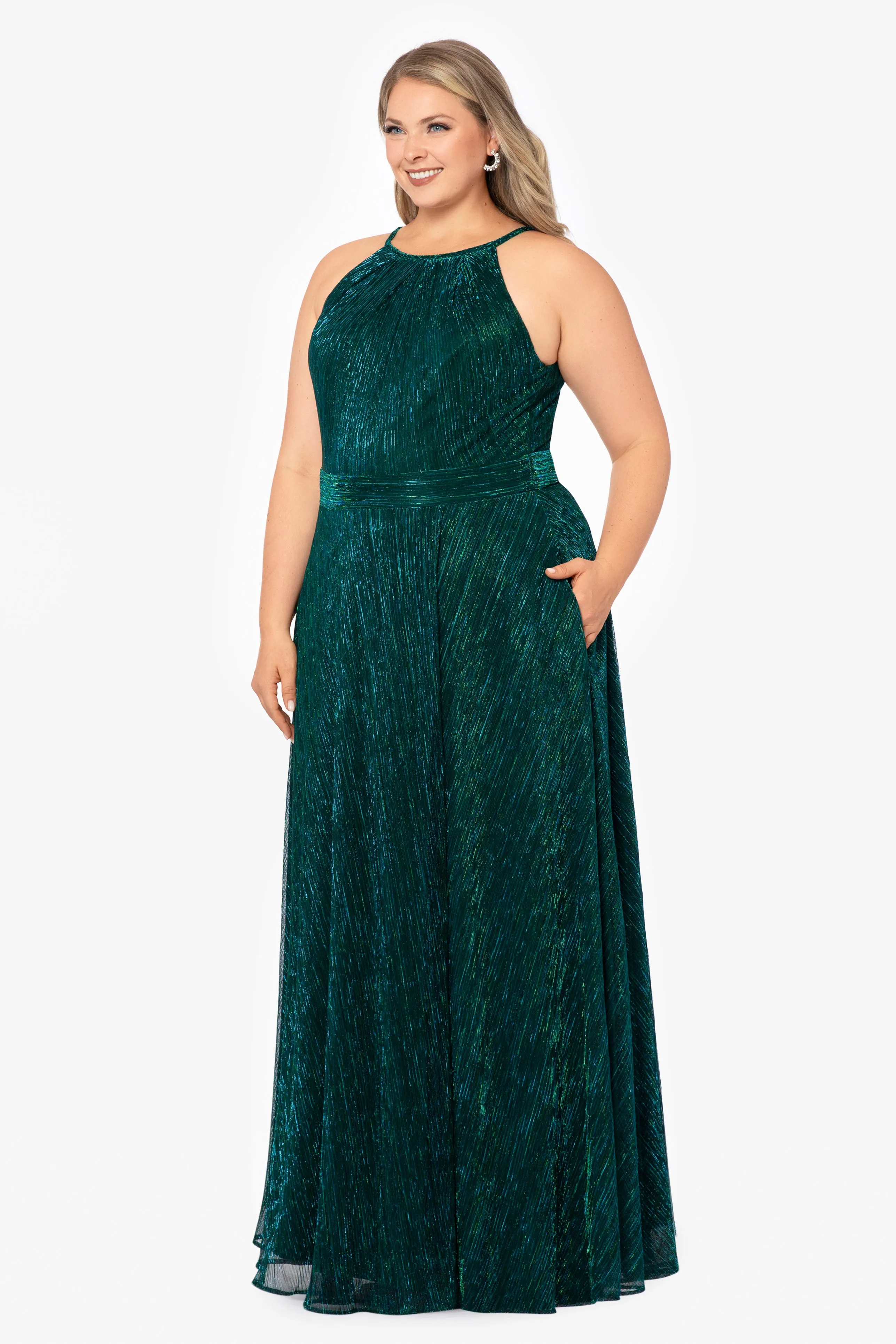 Plus "Mila" Long Halter Metallic Dress sold by Betsy & Adam product image thumbnail 3