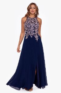 Petite "Katie" Long Chiffon Beaded Halter Dress sold by Betsy & Adam