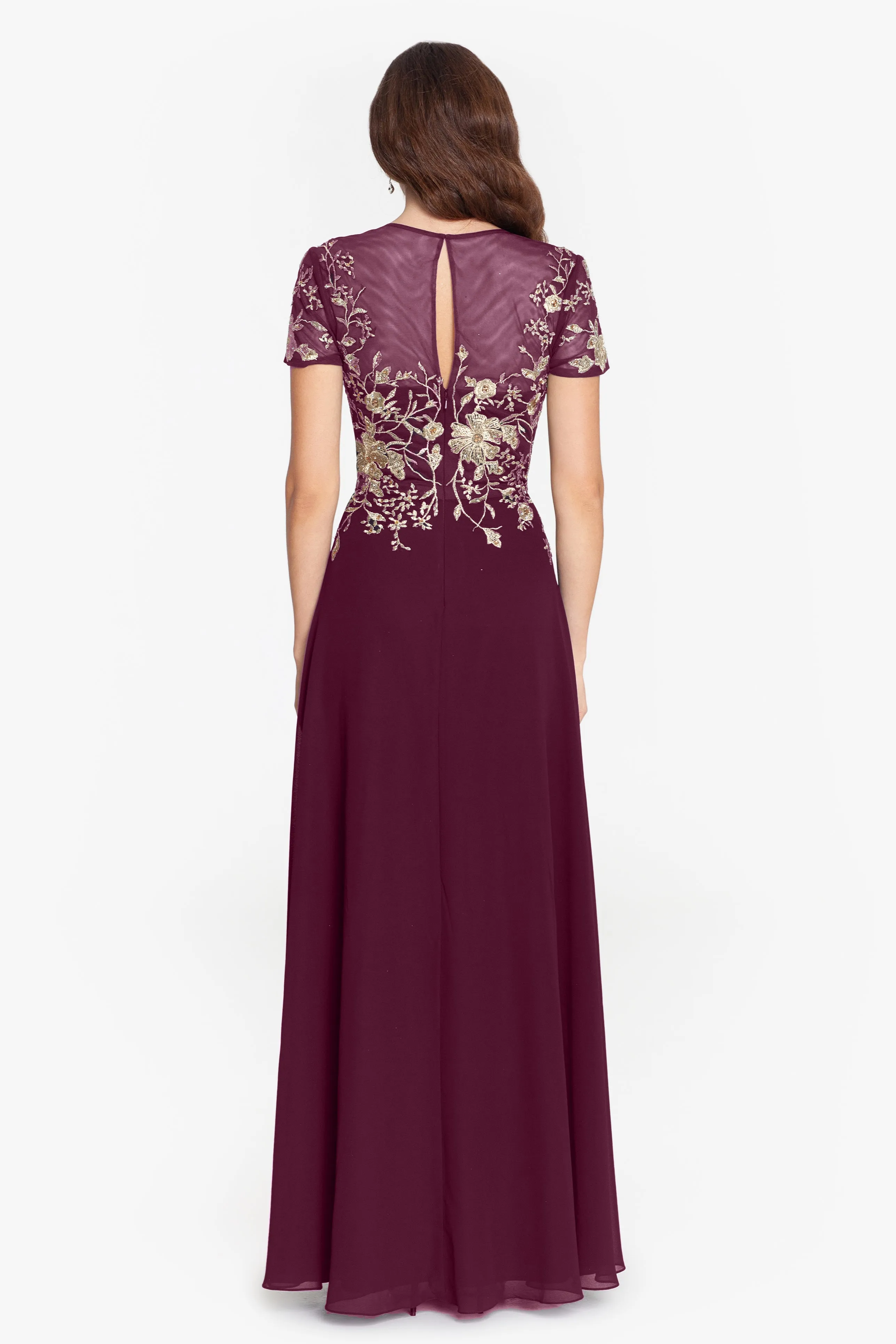 "Ivanna" Long Embroidered Mesh Cap Sleeve Dress sold by Betsy & Adam product image thumbnail 4
