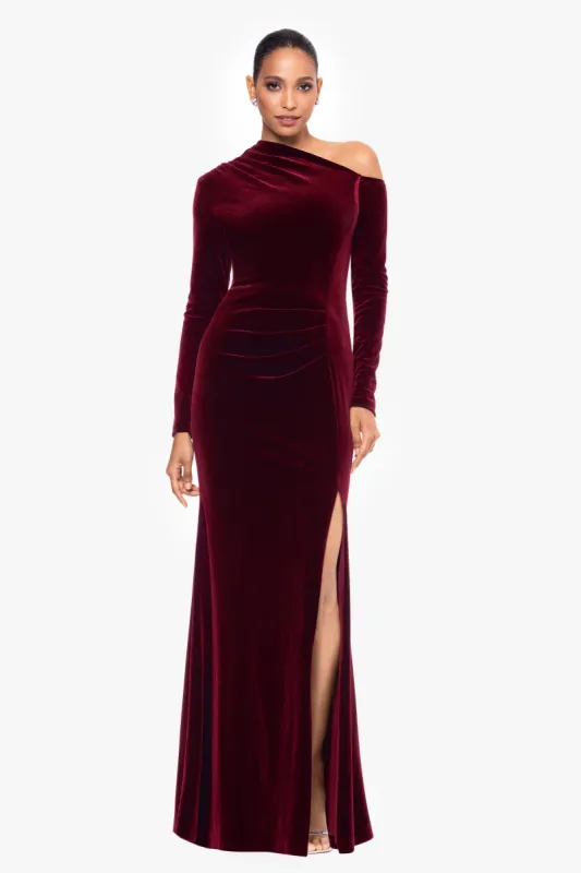 "Annette" Long Velvet Drop Shoulder Long Sleeve Dress sold by Betsy & Adam