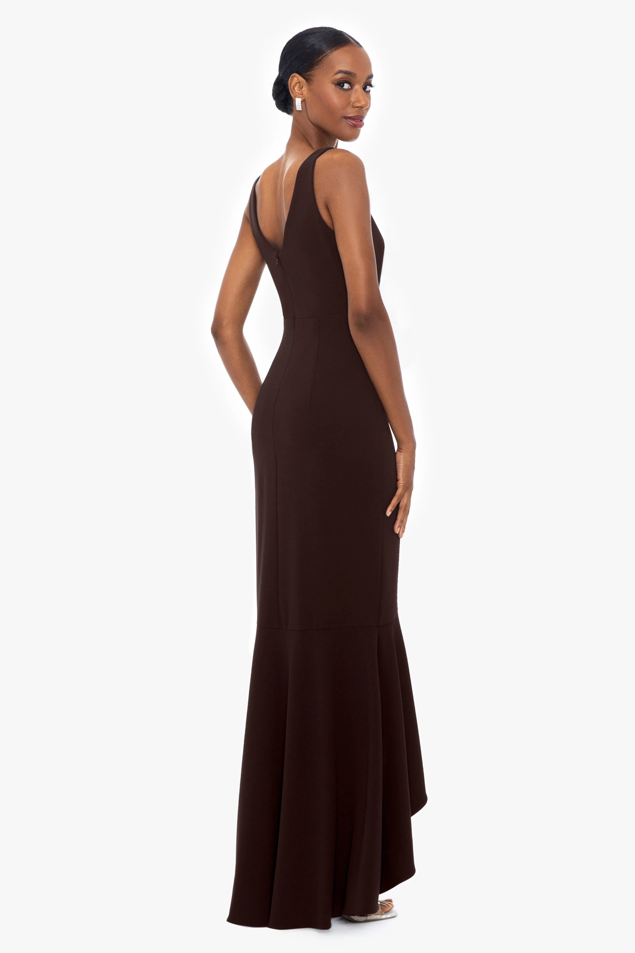 "Candace" Long V- Neck Hi Low Cascade Dress sold by Betsy & Adam product image thumbnail 2